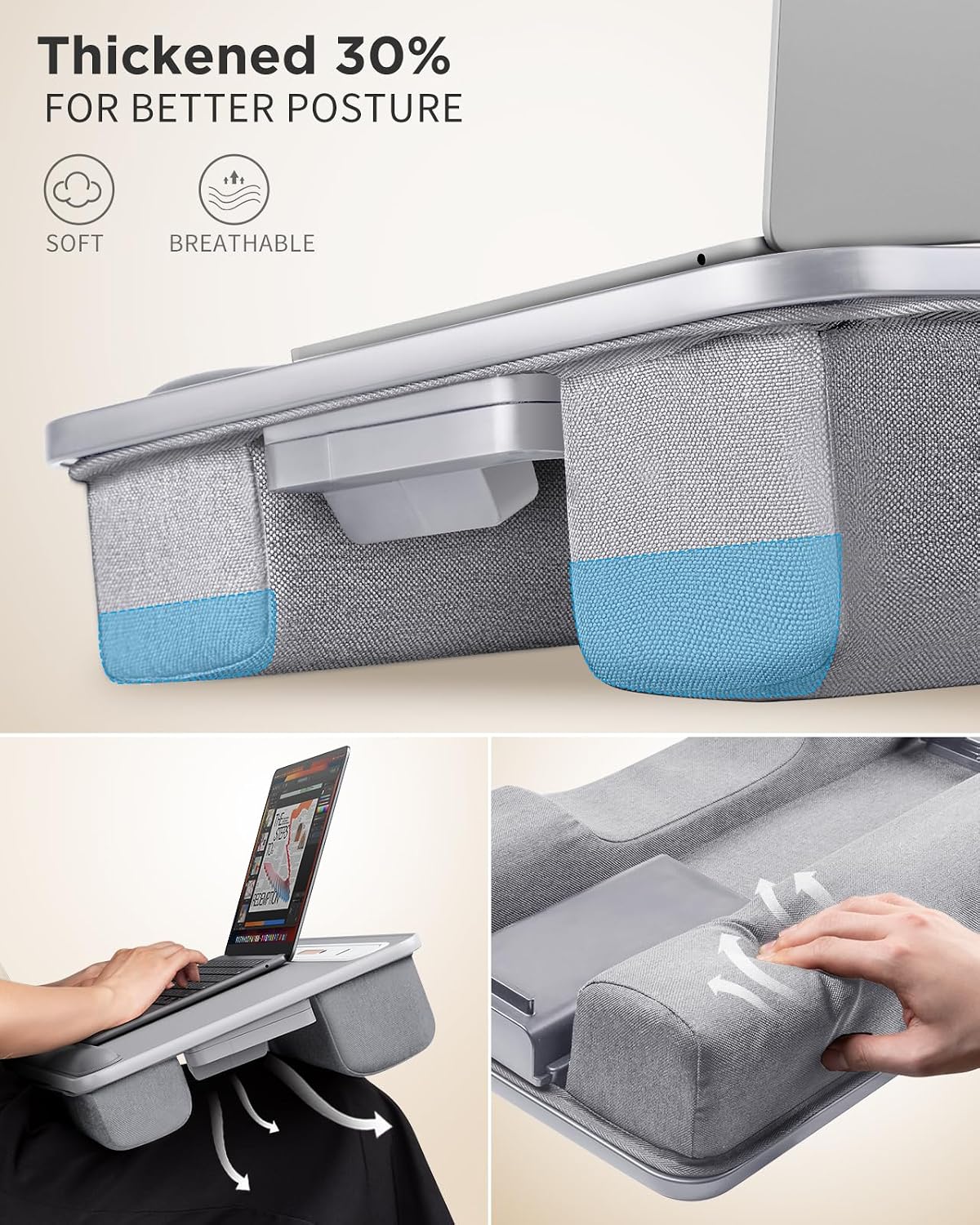 Detalle 2 de SAIJI GX8 Lap Desk with LED Light, Drawer and Phone Holder, Fits 17-Inch Laptops