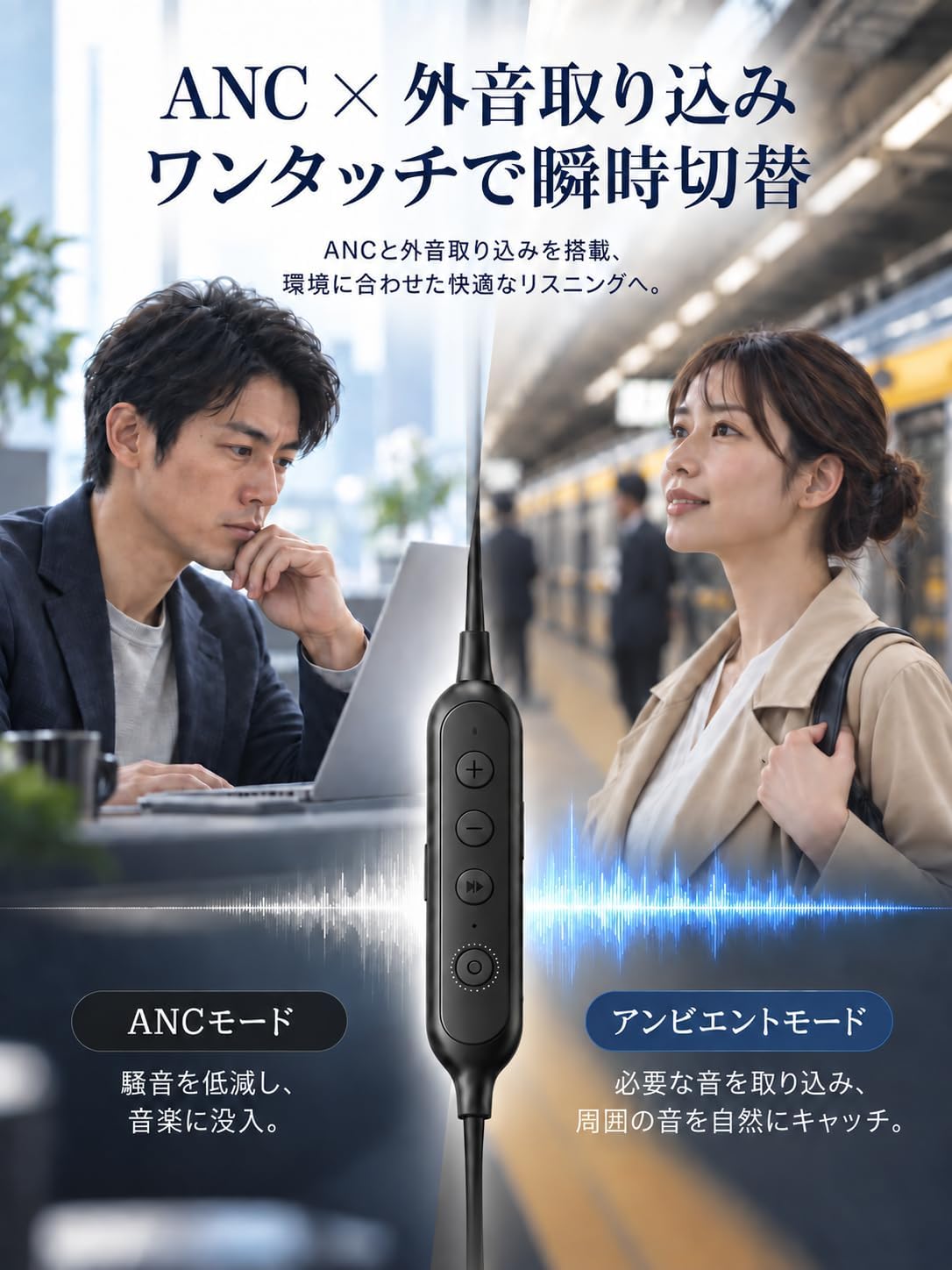 Detalle 1 de マサガン J232 有線カナル型イヤホン USB Type-C・最大25dB ANC・3モード切替