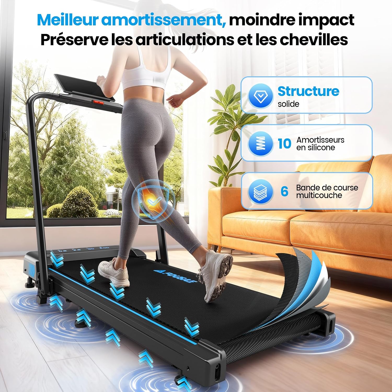 Thumbnail 6 de FOUSAE Tapis de Course 5 en 1 — pliable, 12 programmes HIIT prédéfinis, inclinaison 9%, 12 KM/H, moteur silencieux 2,75 CV