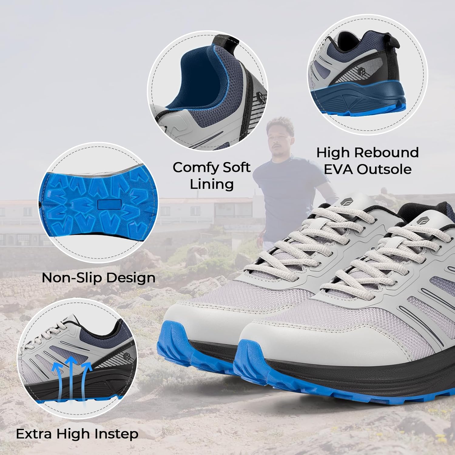 Thumbnail 5 de FitVille Scarpe Trail Running Uomo: Pianta lunga, antiscivolo e leggere per trekking e camminate all’aperto