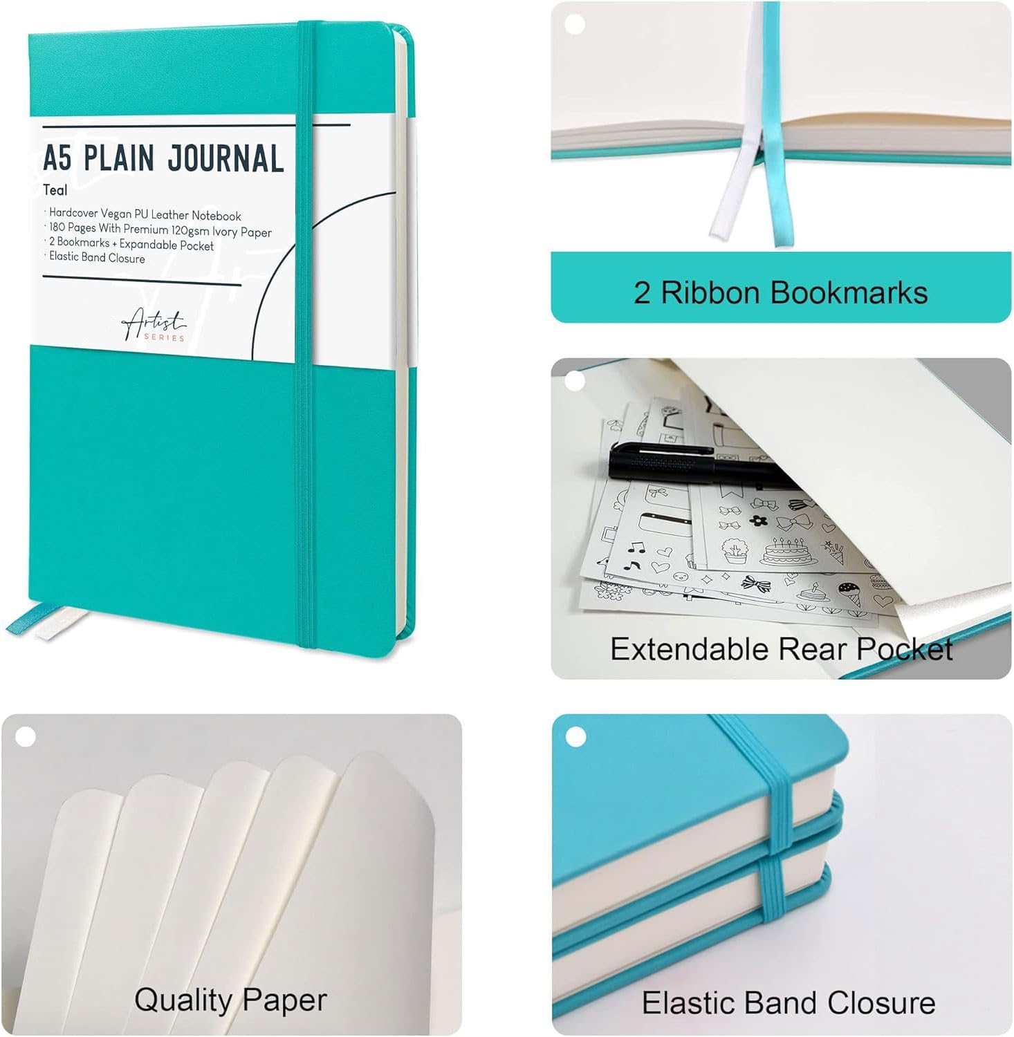 Thumbnail 6 de STATIONERY ISLAND Carnet A5 non ligné à couverture rigide et papier 120 g/m² (180 pages) – Rouge