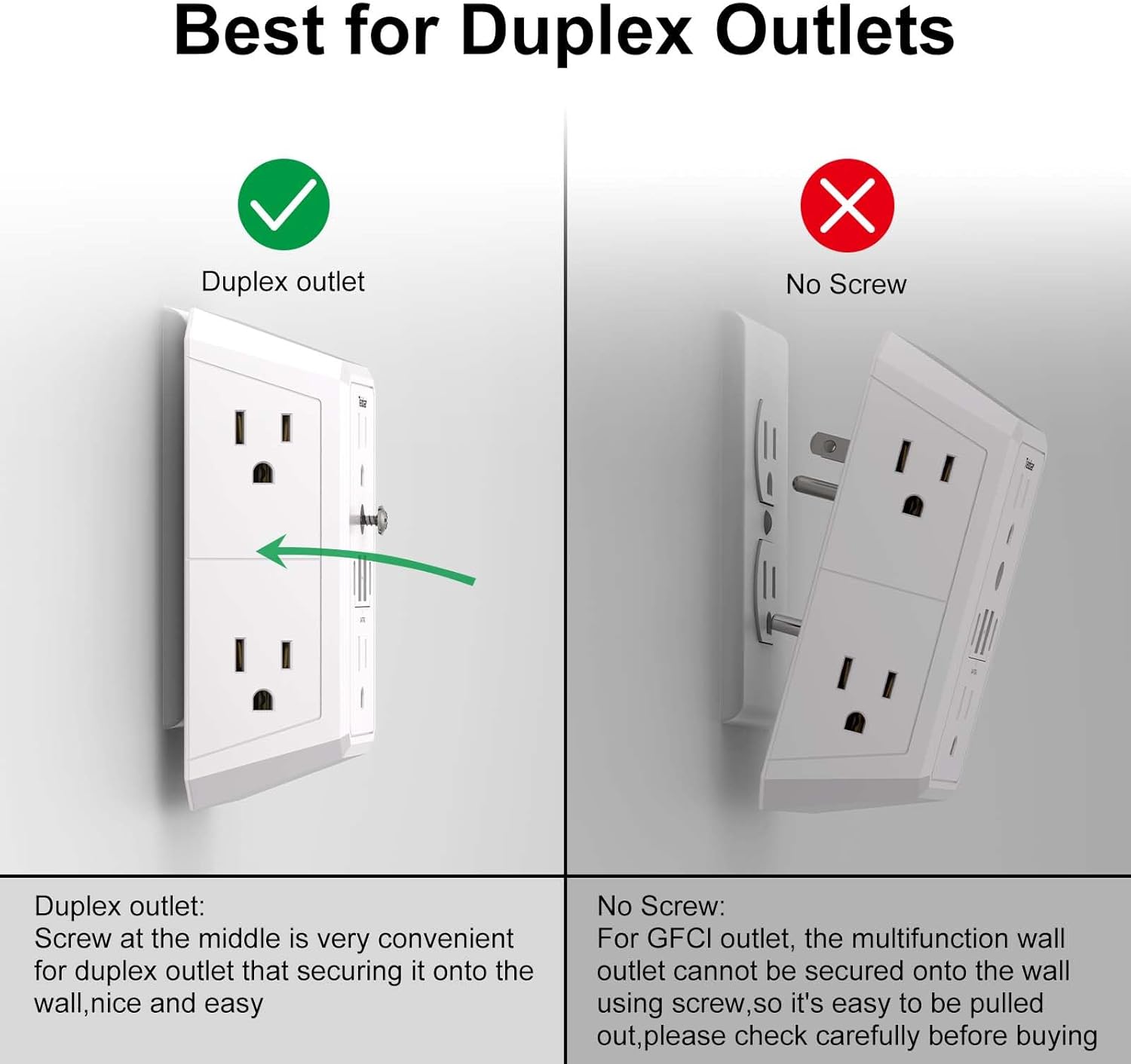Detalle de Teiobar HR-519B Wall Outlet Surge Protector, 6 Outlets, 4 USB Ports