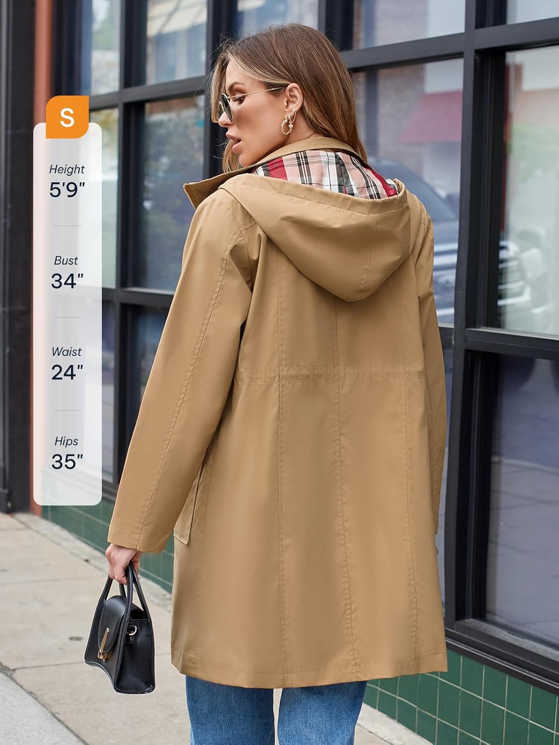 Detalle de SaphiRose Women’s Waterproof Rain Jacket Long Hooded Raincoat Trench Coat