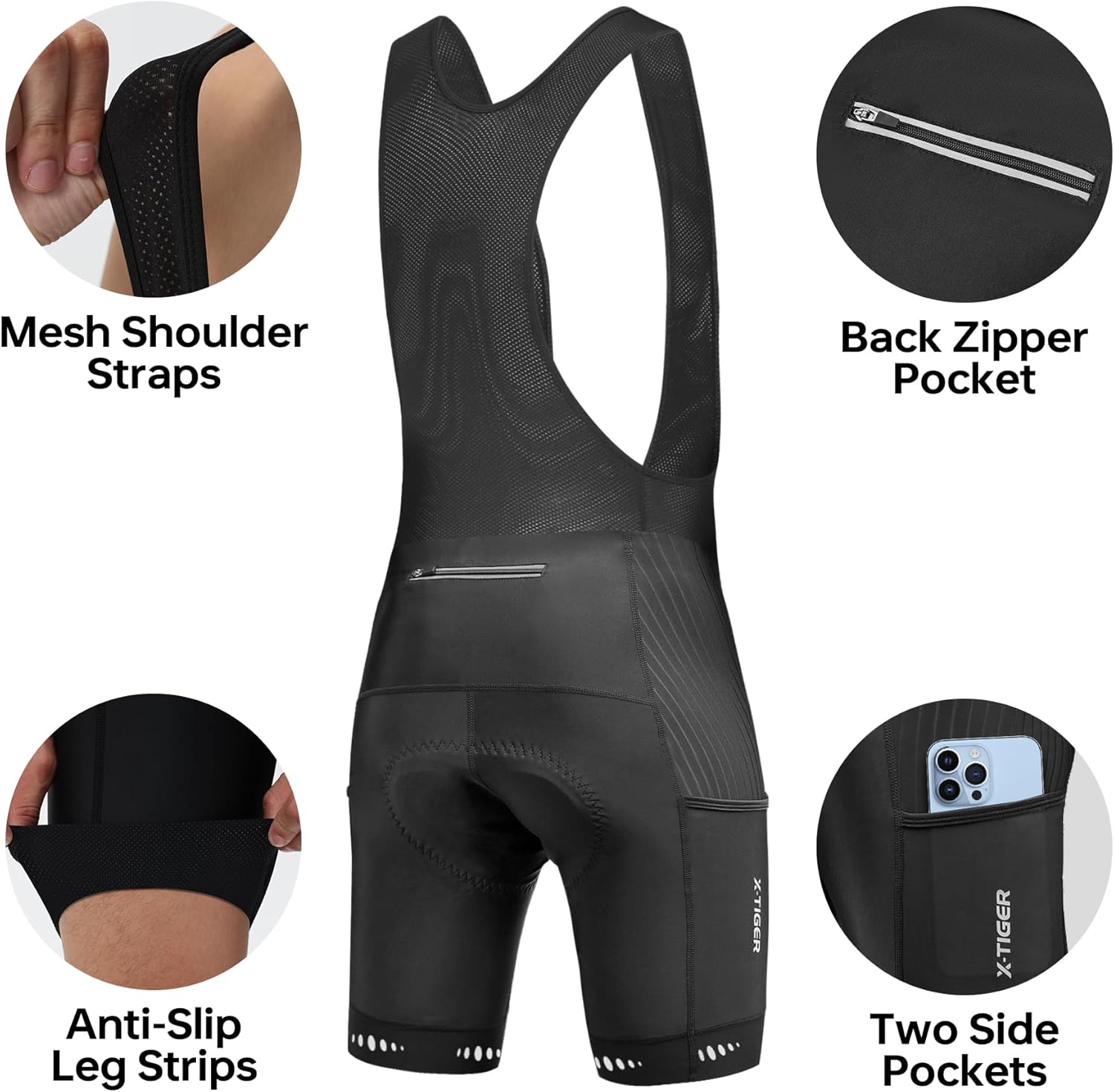 Thumbnail 3 de X-TIGER Salopette MTB uomo con fondello in gel 5D, 3 tasche e inserti riflettenti