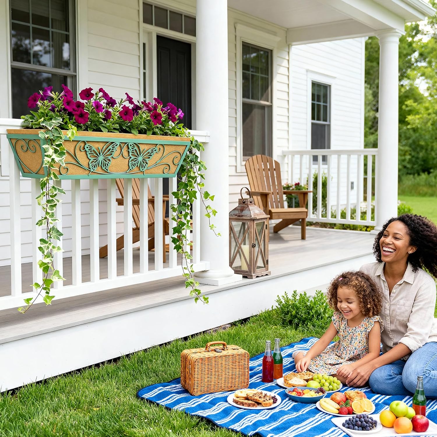 Detalle 2 de 2 Pack 24-Inch Window Boxes Planter with Adjustable Brackets — Horse Trough Style, Butterfly Pattern