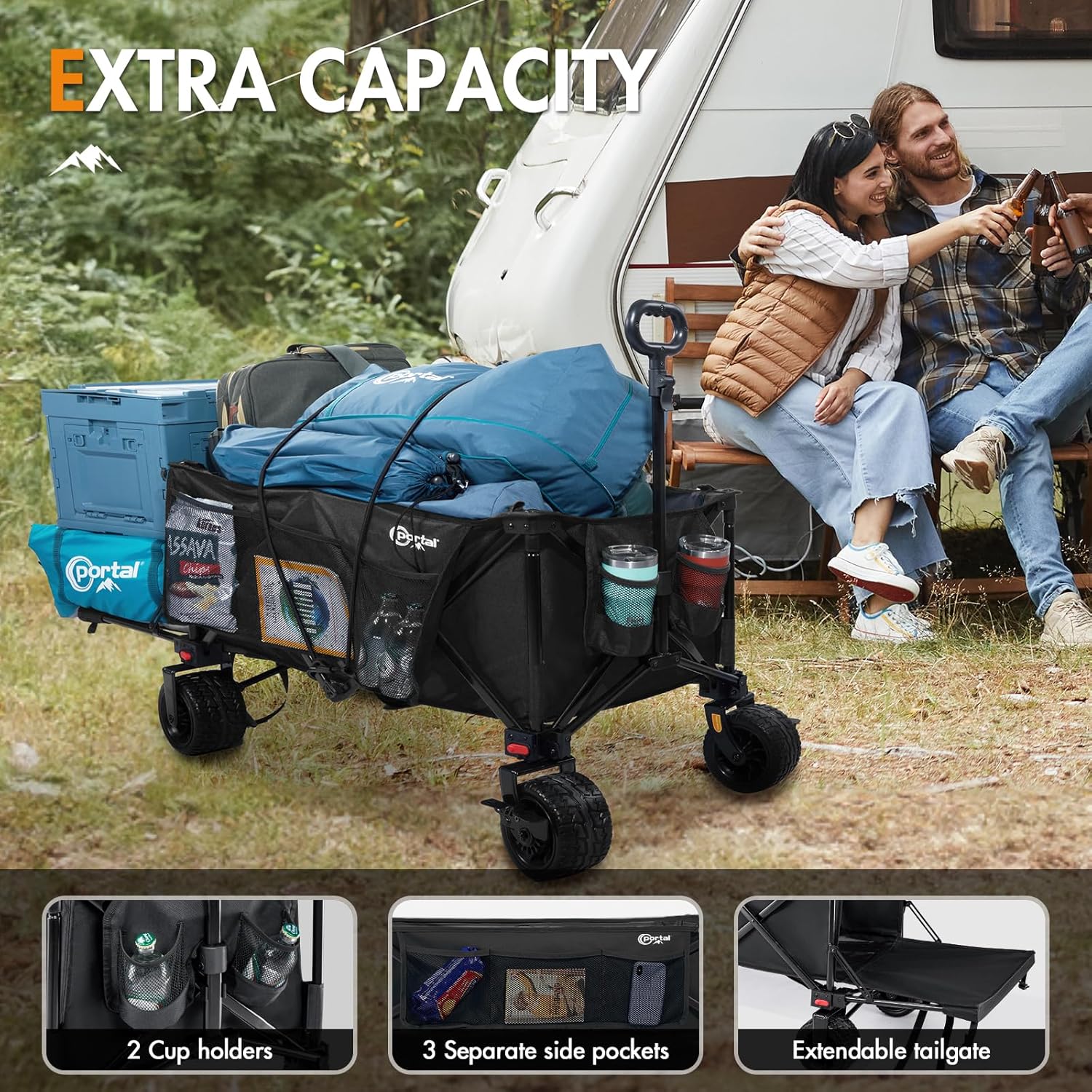 Detalle de Portal Festival Trolley 300L beach cart with wide wheels 🛒