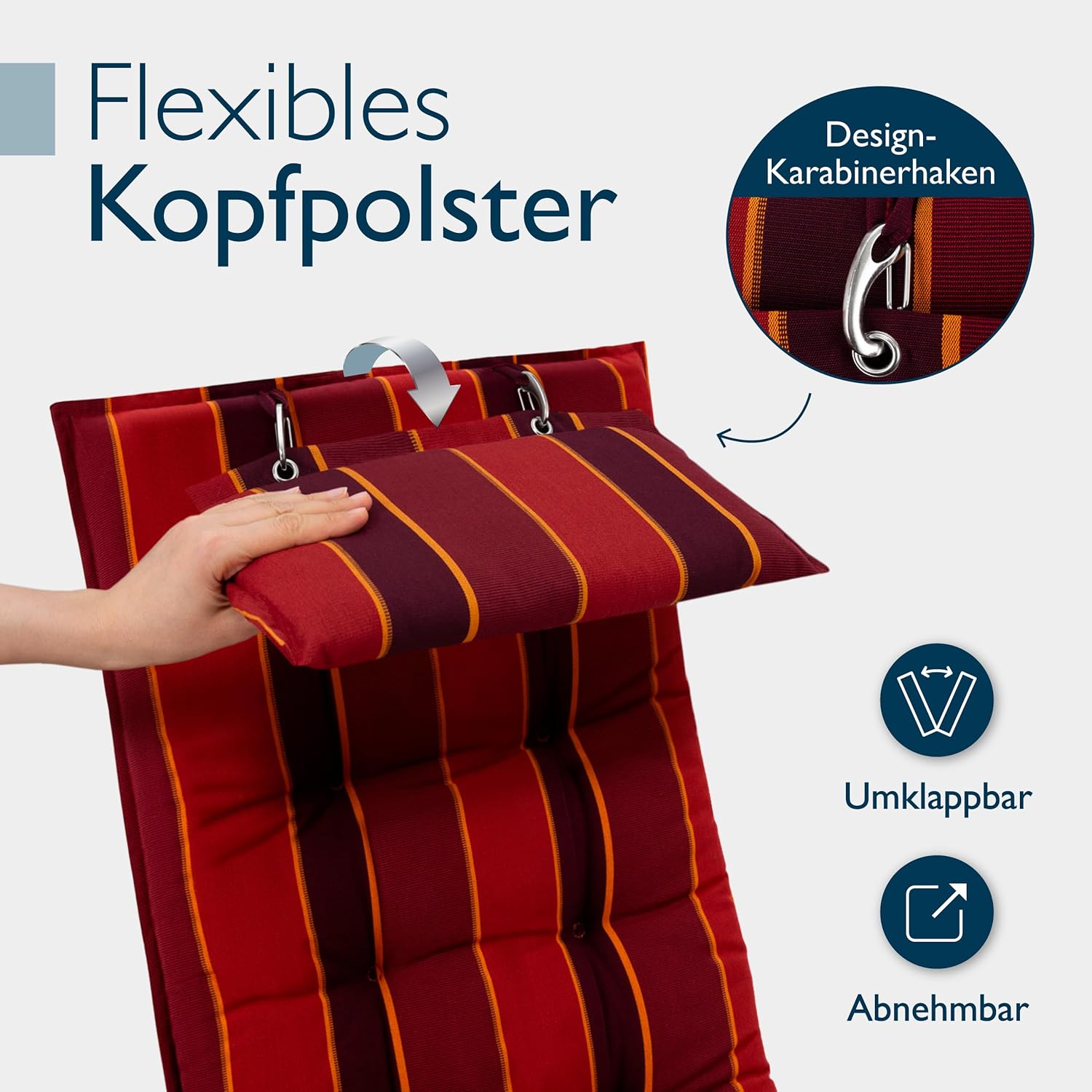 Detalle de Beautissu 5er Set Premium Hochlehner Auflage Kopfpolster 120x50 cm Sun-HL – 8 cm Polster, rutschfest, UV-beständig