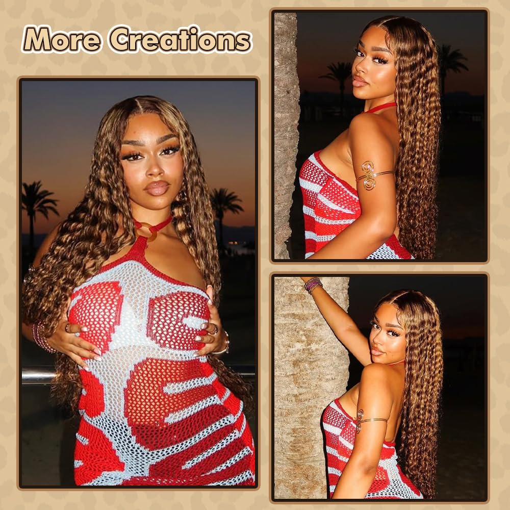 Detalle de Myzebo 32-Inch Ombre Lace Front Wig (13x6 HD Lace, Deep Wave, Honey Blonde Highlight)