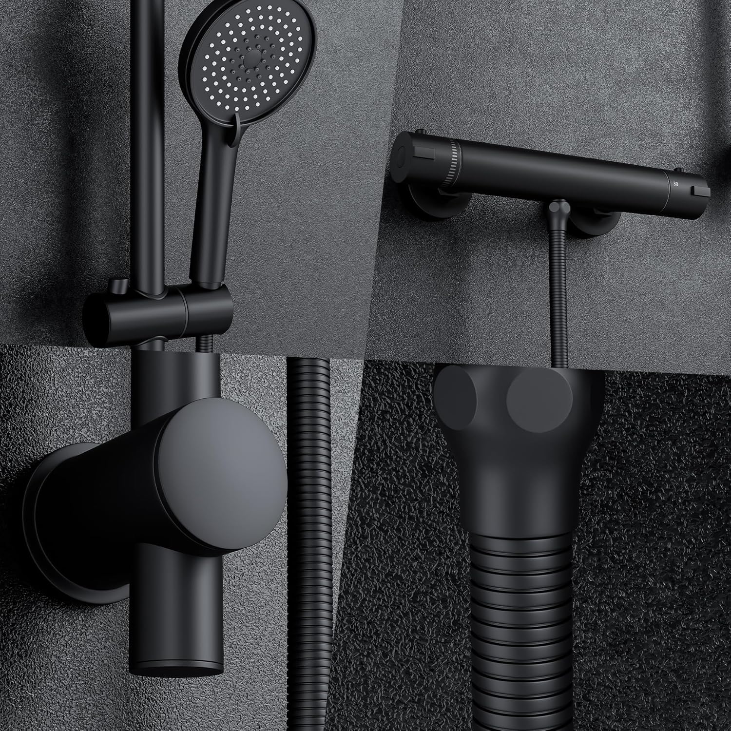 Thumbnail 3 de Set colonna doccia MORADO nero con miscelatore termostatico e doccetta 3 funzioni, asta 70 cm