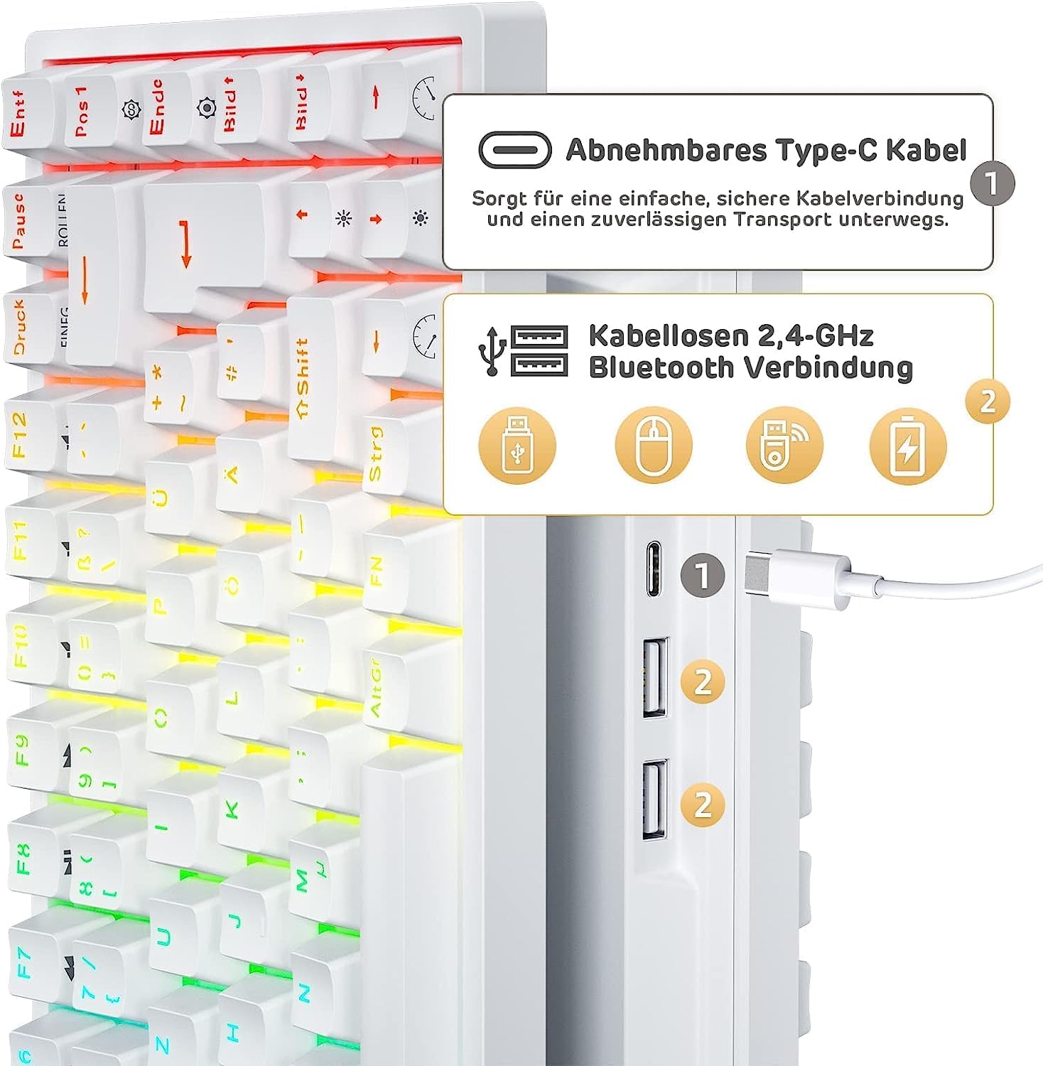 Thumbnail 2 de RK ROYAL KLUDGE RK84-DE 75% meccanica TKL Bluetooth 2,4 GHz RGB con switch marroni (RK84-DE)