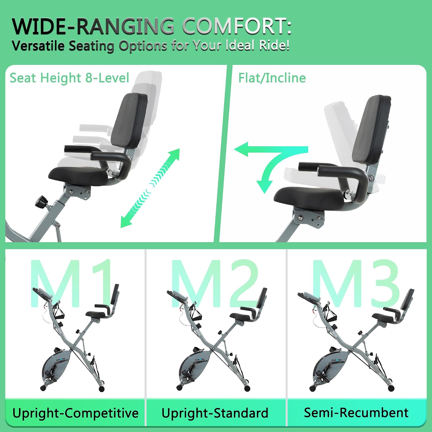 Detalle de BARWING 5-in-1 Foldable Exercise Bike with 16-Level Magnetic Resistance