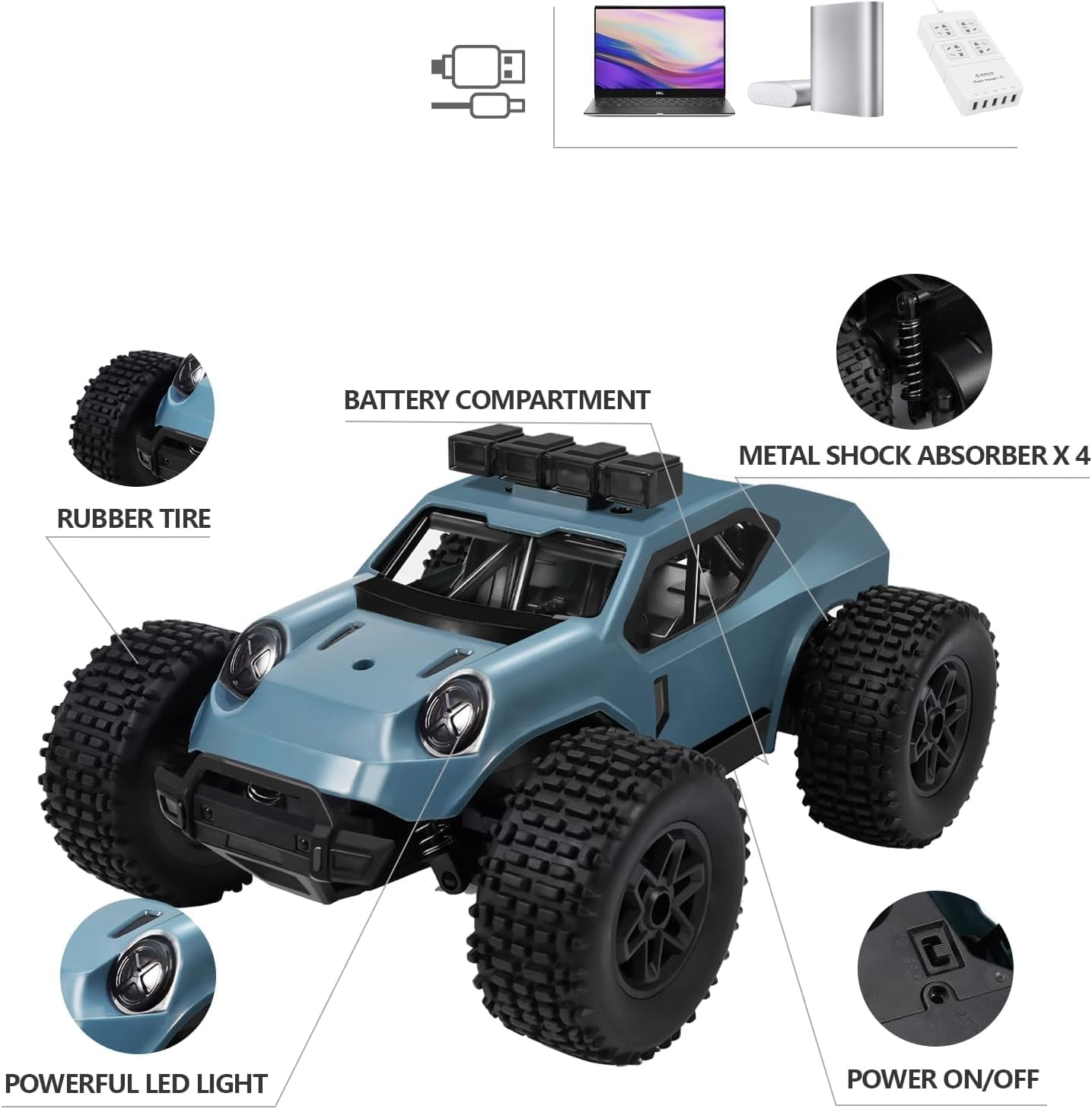Thumbnail 5 de Kizeefun 8837 RC-monstertruck 1:20 met 2,4 GHz, led-koplampen en 2 accu’s