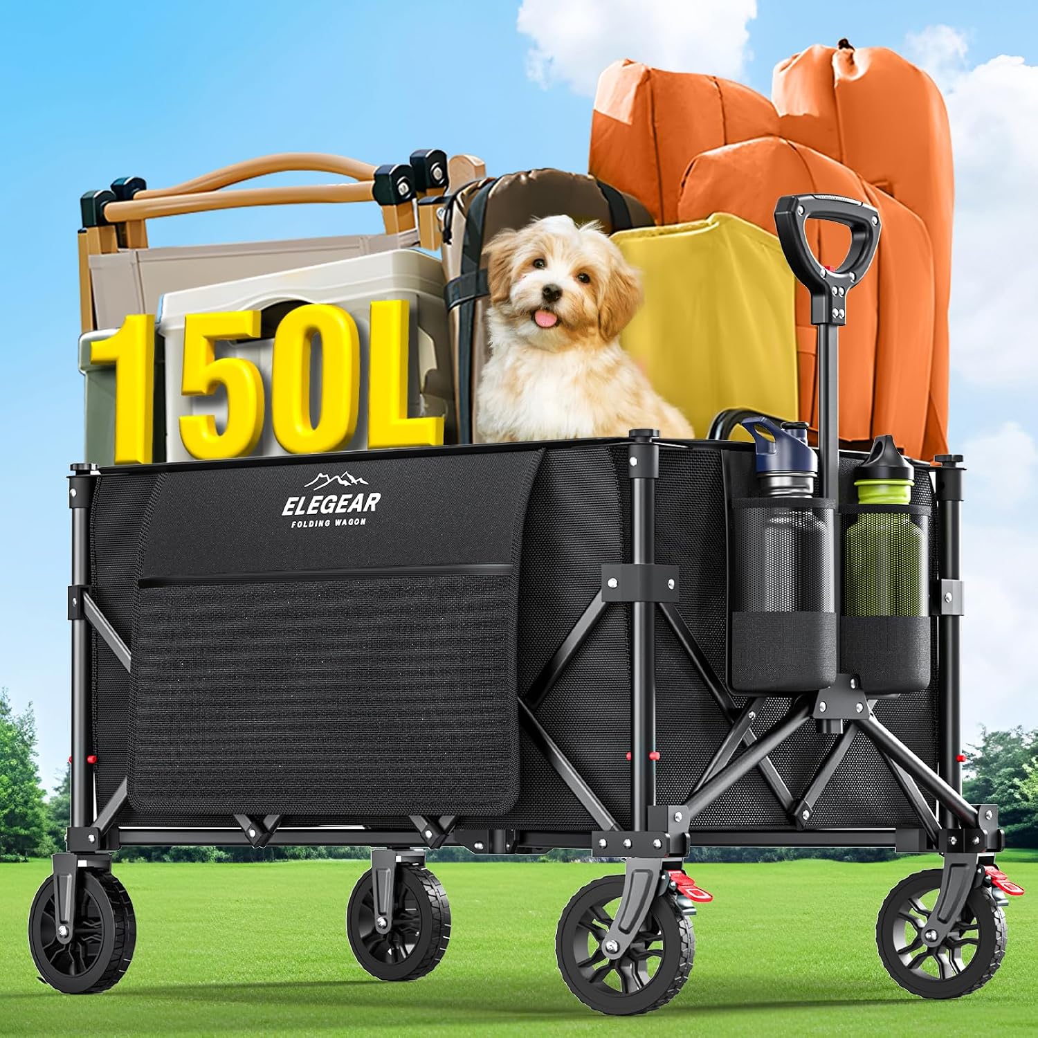 Detalle de Elegear Festival Trolley Cart with Brake – 150L Foldable Camping Wagon with 360° Wheels