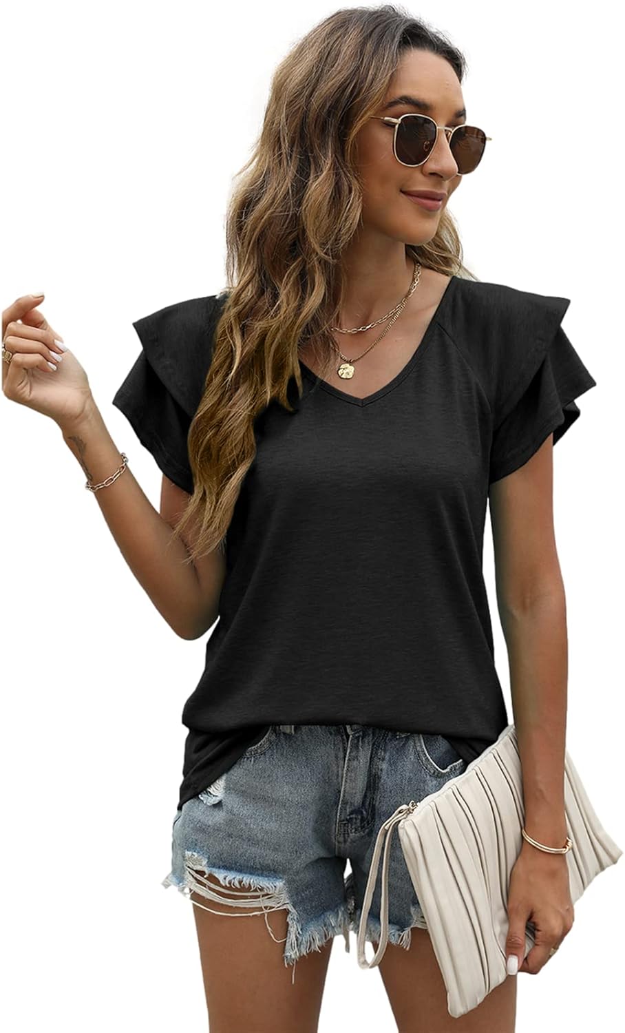 Thumbnail 6 de EDOTON Damen T-Shirt Kurzarm Bluse mit V-Ausschnitt – Lockeres Sommer-Top