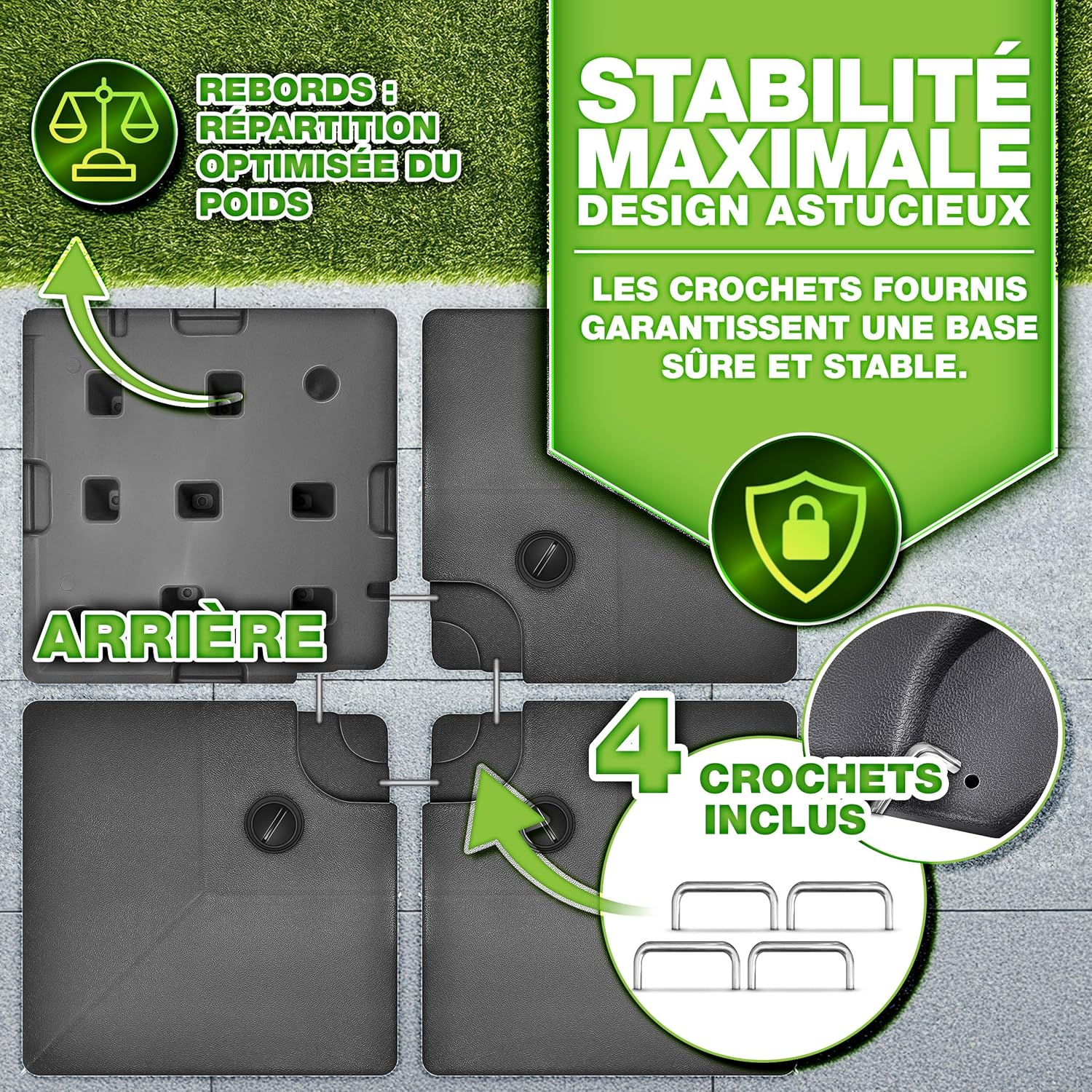 Thumbnail 4 de Pied de parasol déporté tillvex : base remplissable 90 L / 120 kg en 4 pièces avec connecteur métallique (anhracite)