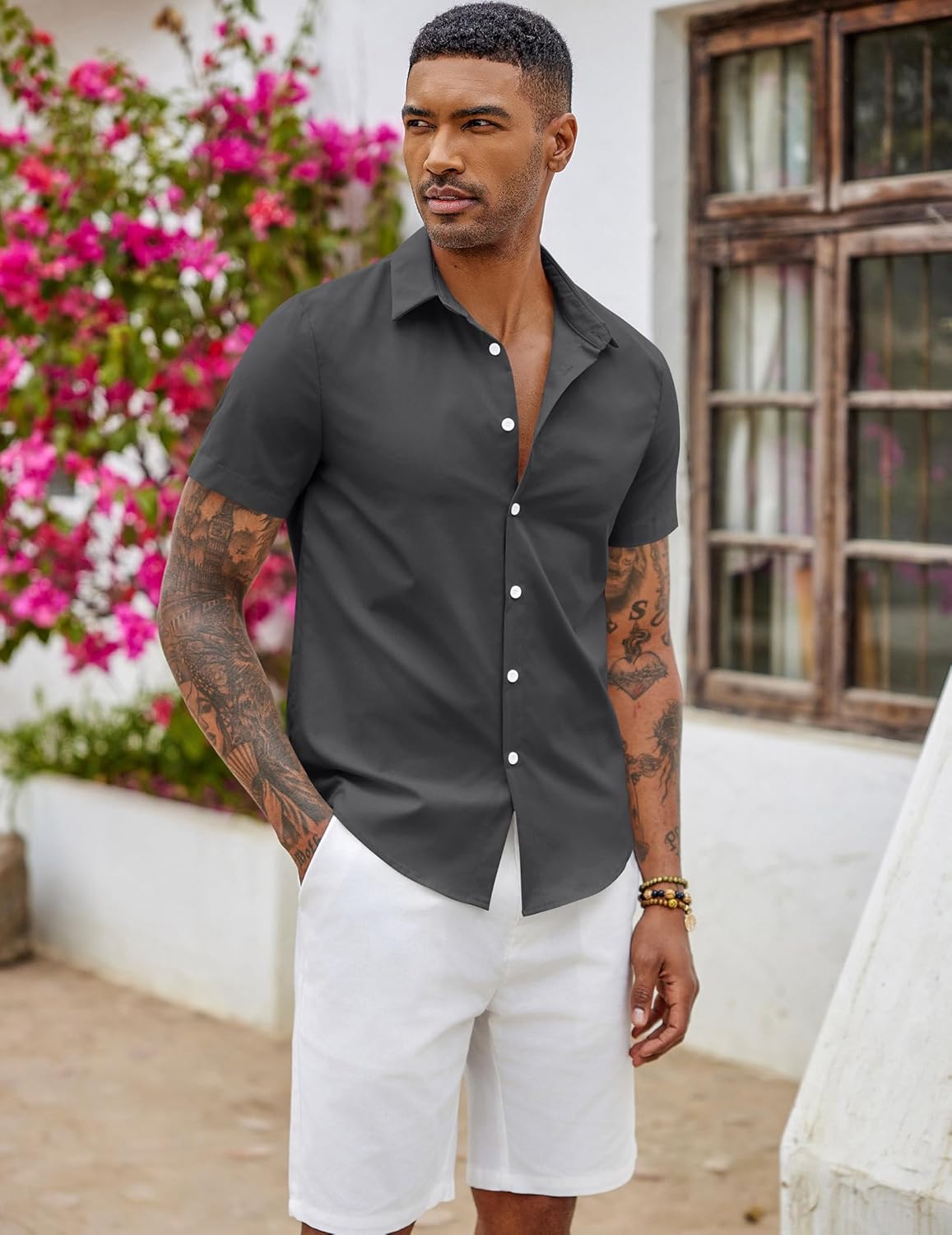 Thumbnail 1 de COOFANDY camicia uomo manica corta estate elasticizzata slim fit easy-iron (S–5XL)