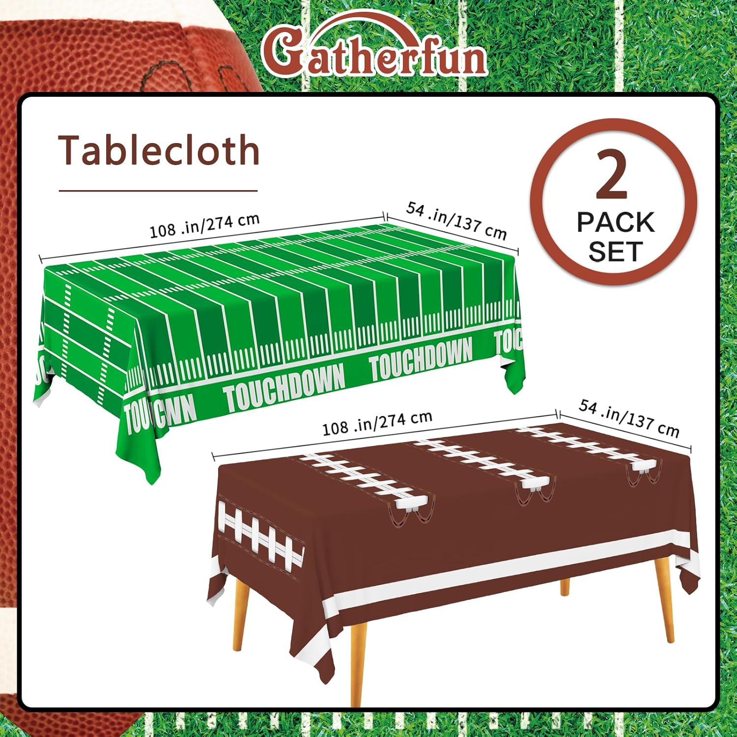 Thumbnail 1 de Gatherfun Football Tablecloth 54x108 in 🎉