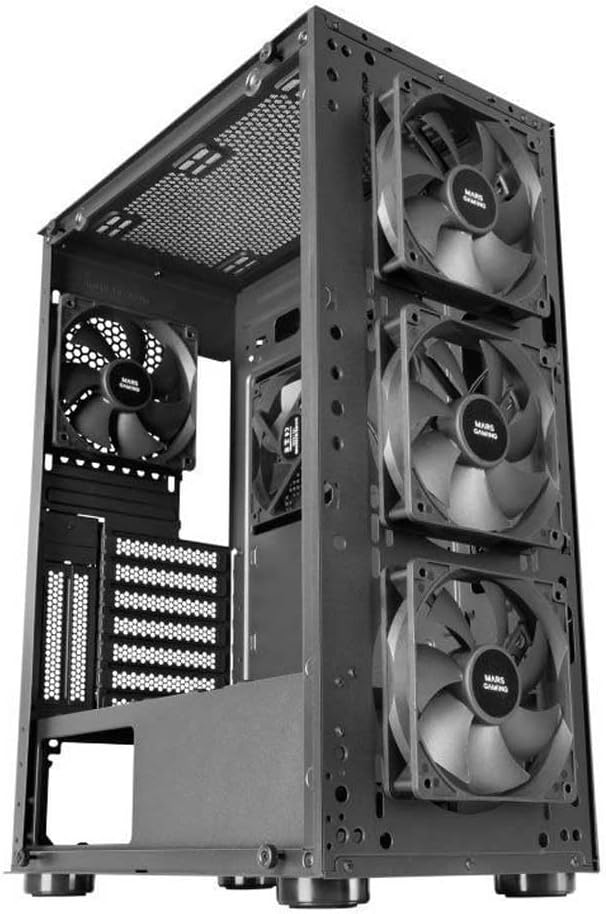 Detalle de Mars Gaming MC-PRO2 – obudowa E-ATX z 5 wentylatorami i metalowym frontem mesh