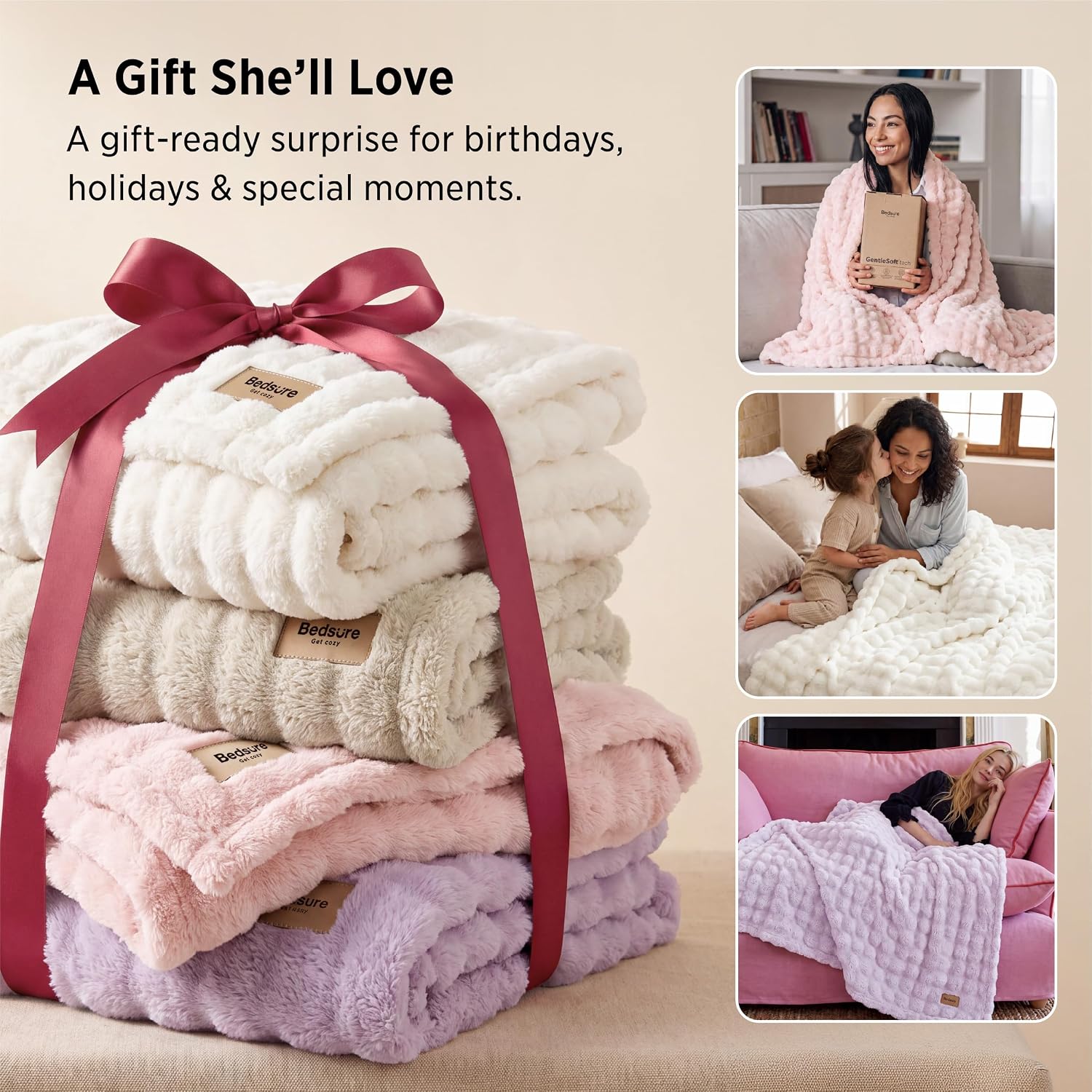 Detalle de Bedsure 3D Bubble Throw Blanket, Crystal Pink, 50" x 60