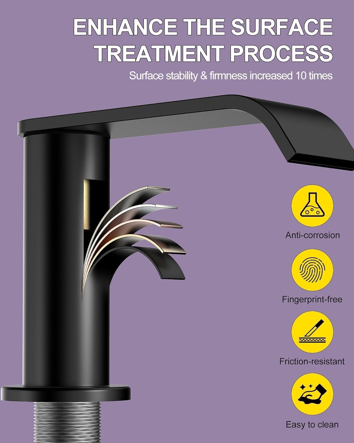 Detalle de Homevacious Matte Black Waterfall Bathroom Faucet, 3-Hole 8-Inch Widespread