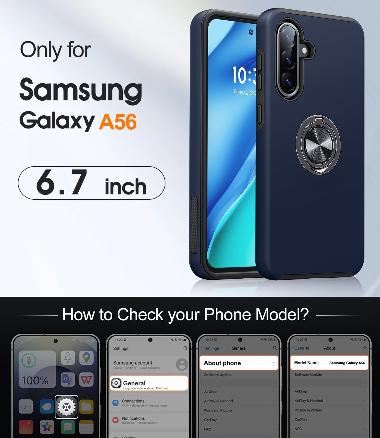 Detalle 2 de AOUIA Samsung Galaxy A56 5G case with 360° ring