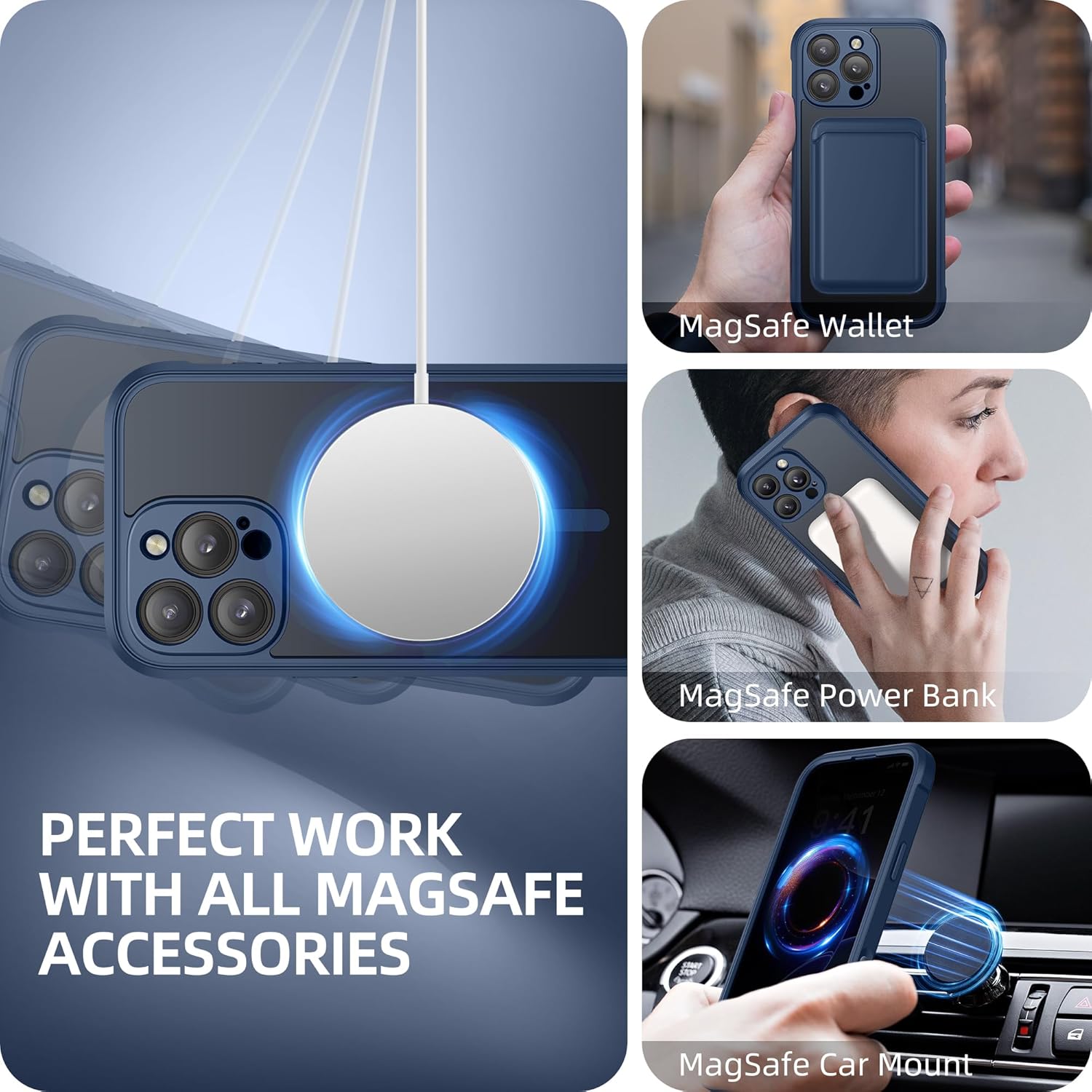 Thumbnail 6 de BERFY iPhone 16 Pro Max Case with MagSafe and Built-in Privacy Screen – Clear Dark Blue