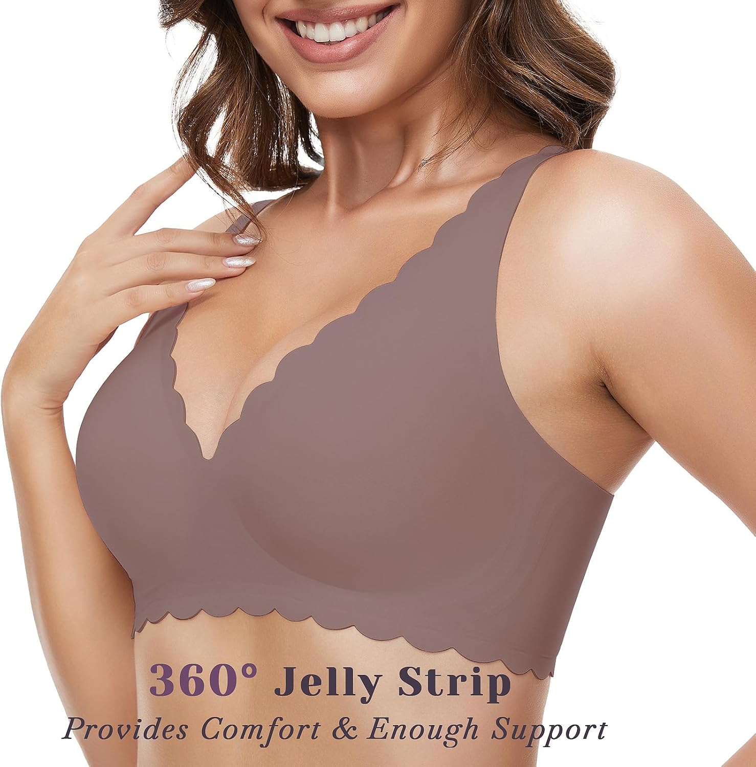 Detalle de GXOULRRA Komfort-Tief-V-BH für Damen ohne Bügel – nahtloses Soft Bustier mit Baumwoll-Polstern