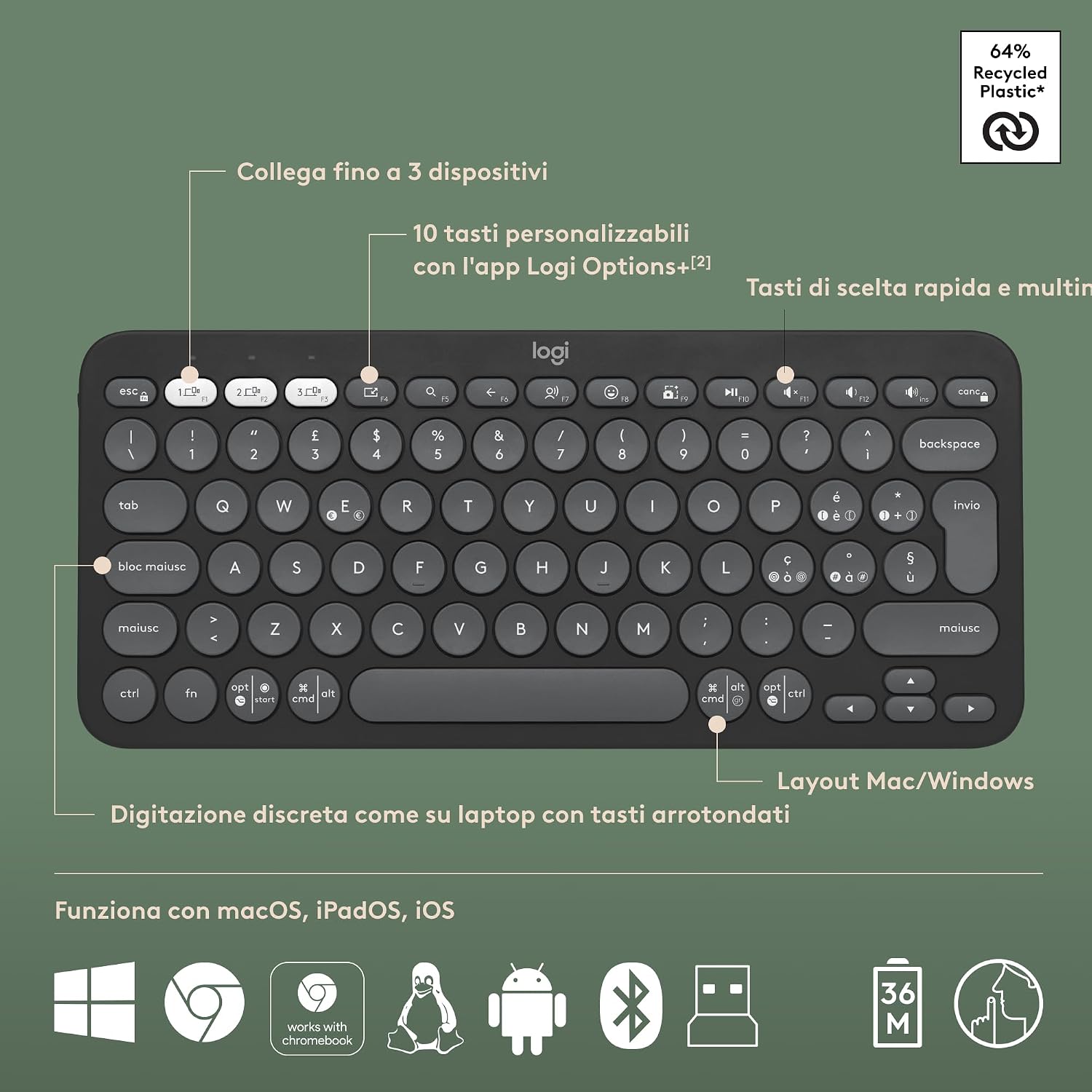 Thumbnail 6 de Logitech Pebble 2 Combo: kit tastiera e mouse wireless, grafite