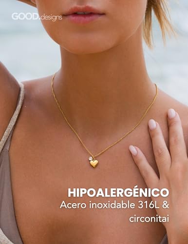 Detalle 2 de GD GOOD.designs Collar con colgante de corazón y circonitas en acero 316L—oro 18K, ajuste 42–47 cm