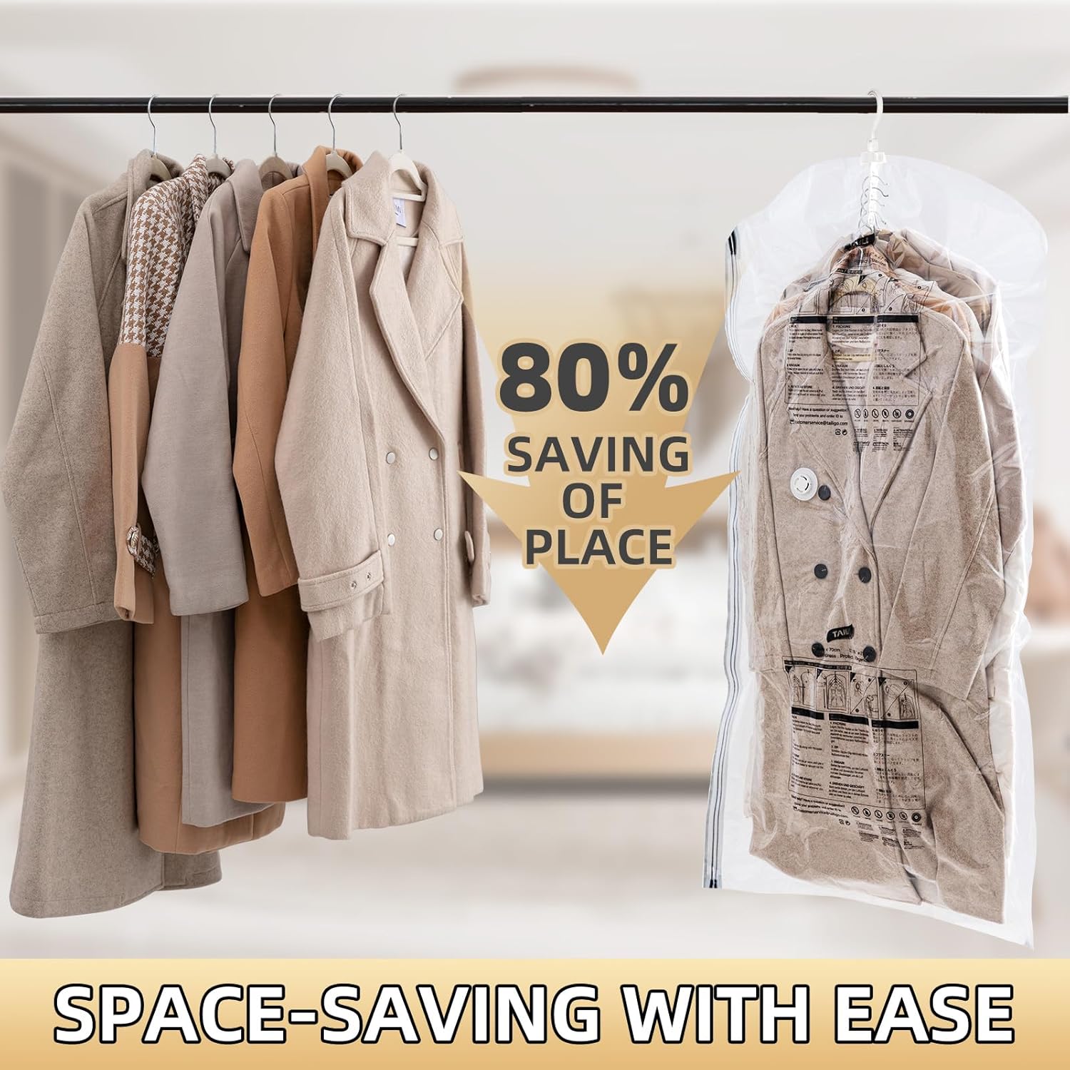 Thumbnail 1 de Hanging Vacuum Storage Bags – 6 Jumbo Space-Saving Wardrobe Carriers for Coats, Suits and Dresses