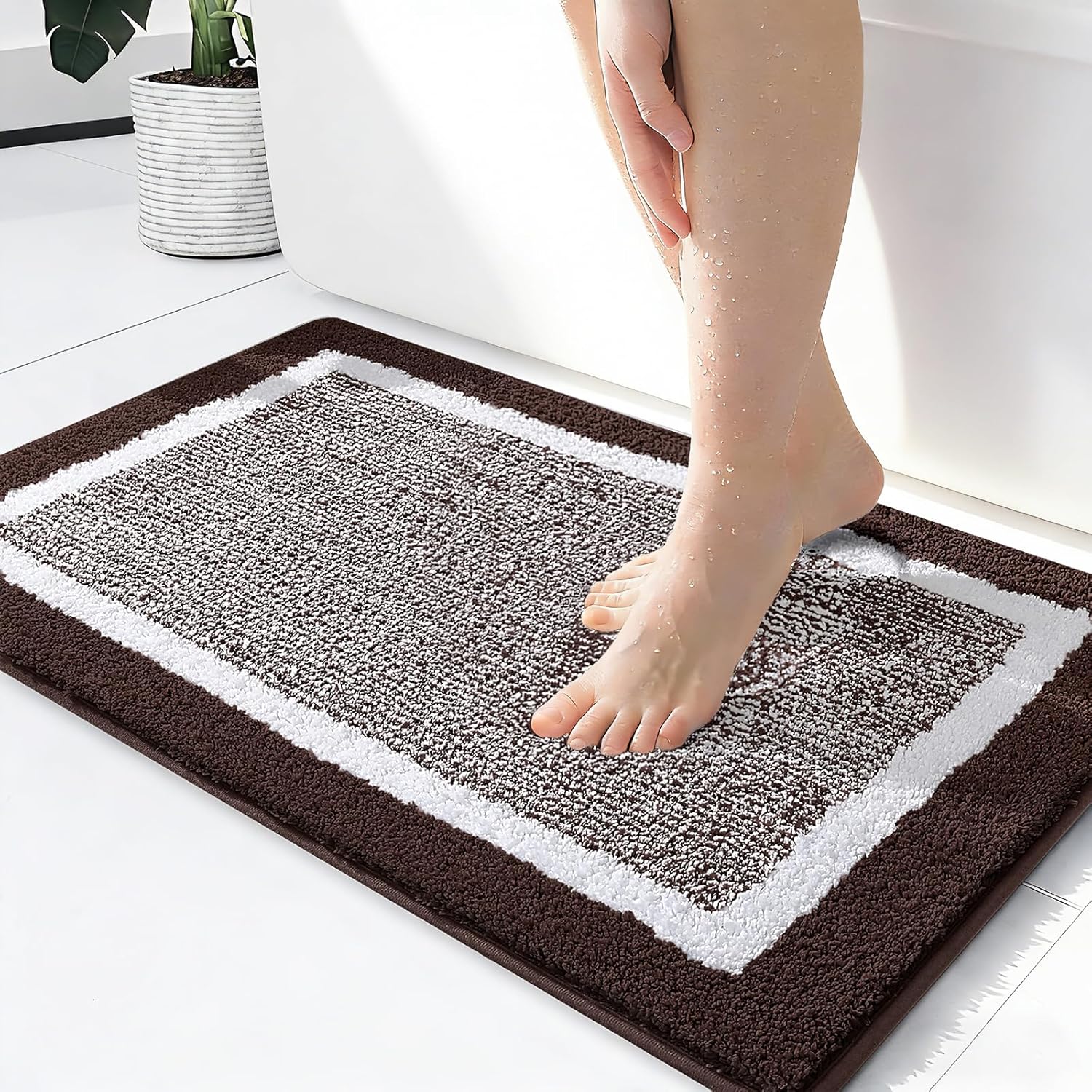 OLANLY Microfiber Bathroom Rugs 24x16 (Brown) — Extra Soft, Non-Slip, Machine Washable Bath Mat