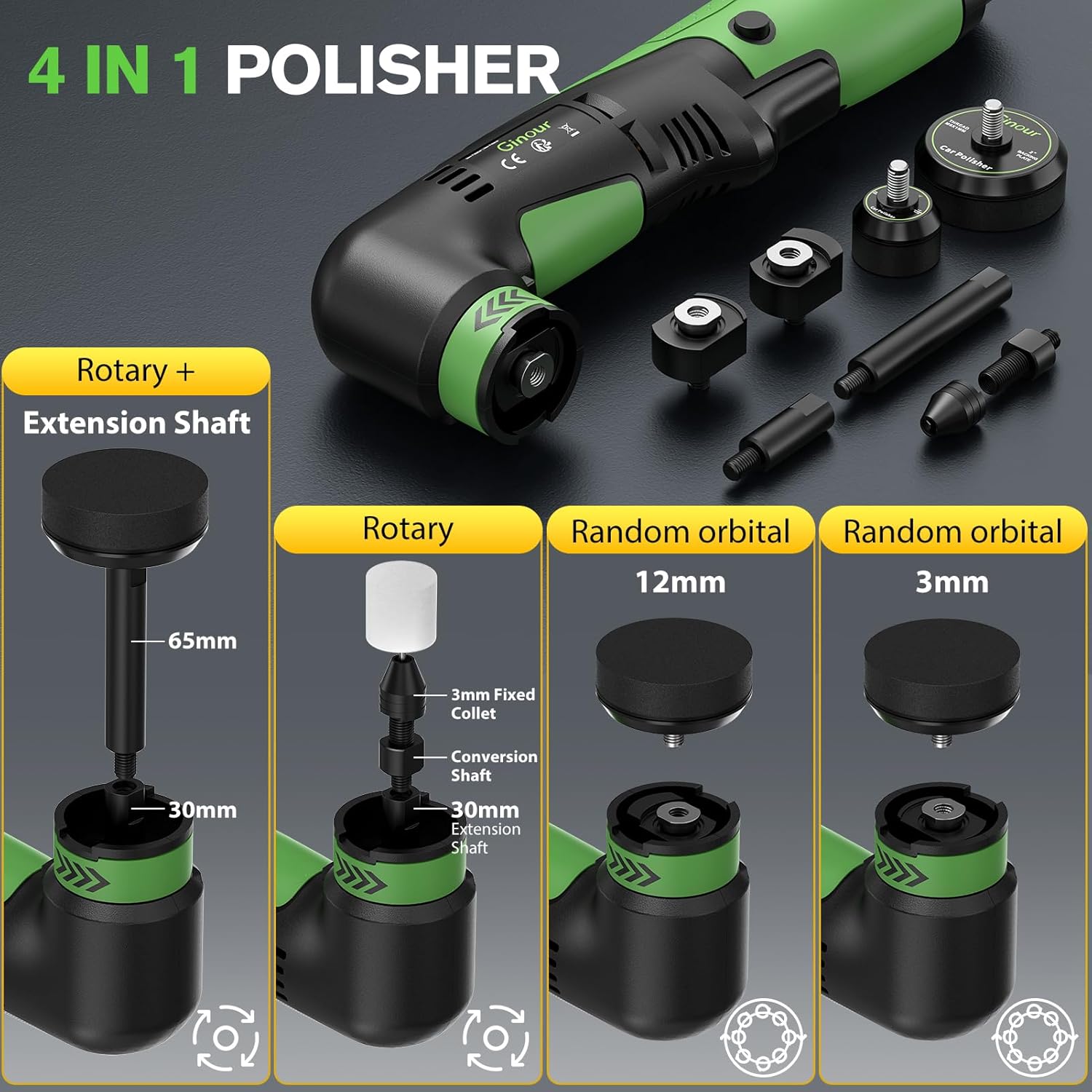 Thumbnail 1 de Ginour Cordless Car Polisher (12V, 2Ah batteries) – 6-speed RO/DA mini rotary & dual action buffer