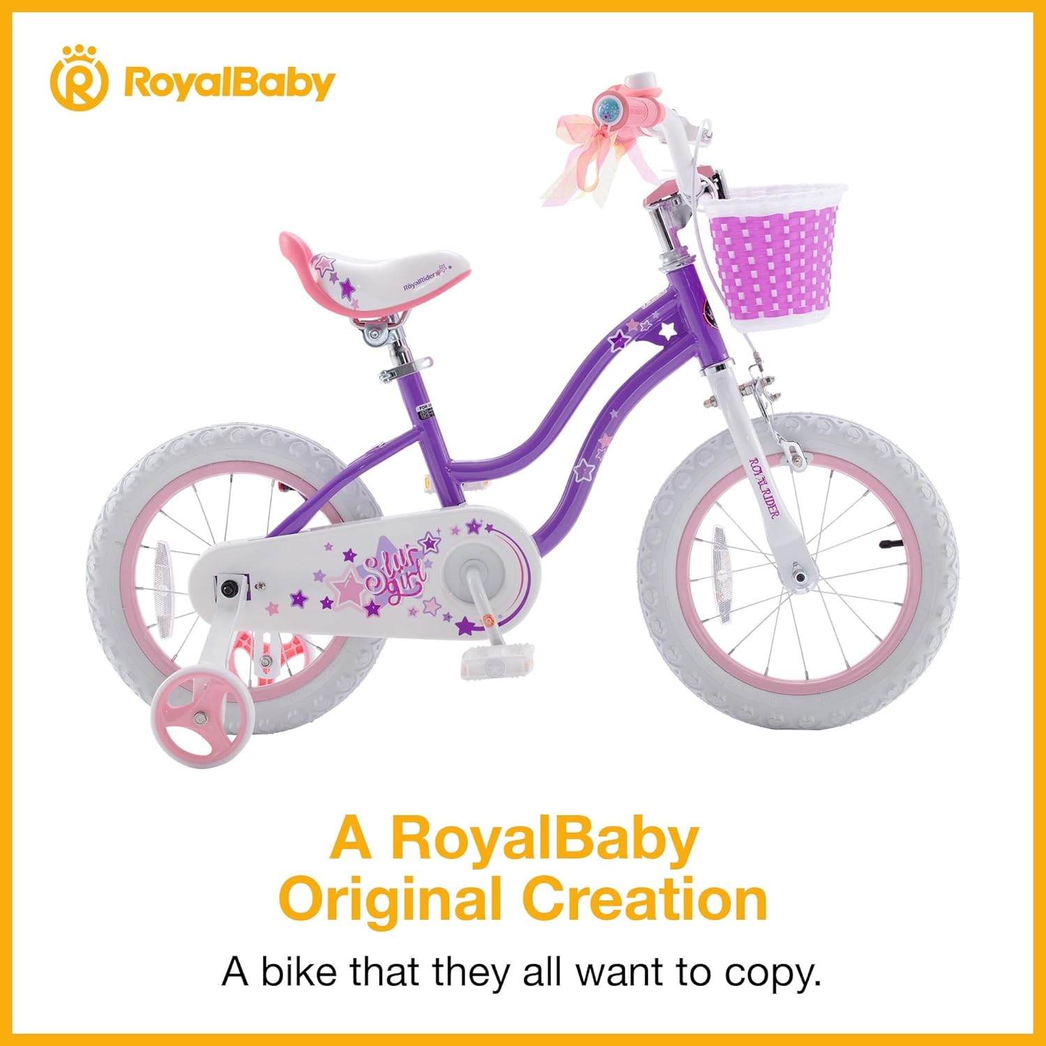 Thumbnail 2 de RoyalBaby Stargirl 12 Inch Kids Outdoor Bicycle (Purple) w/ Basket, Bell & Training Wheels