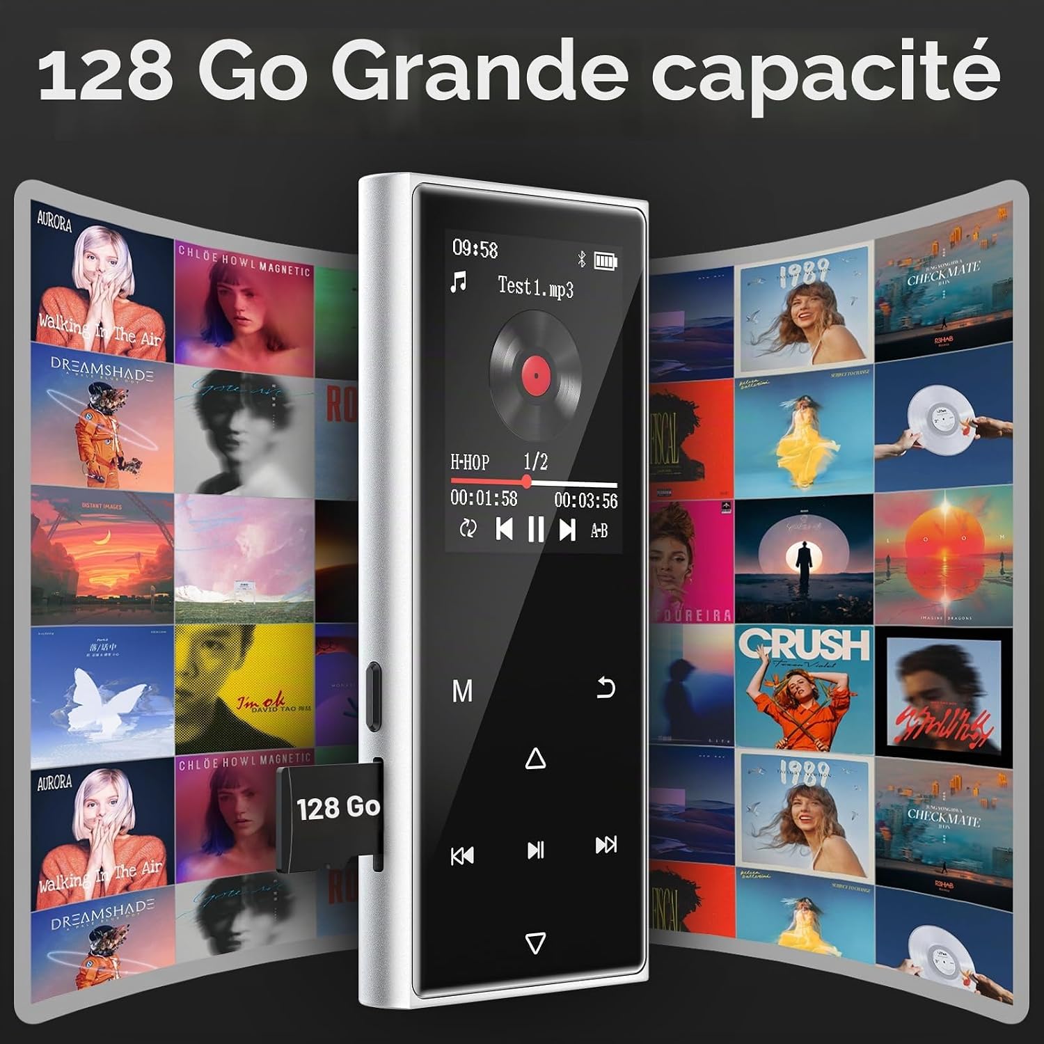Detalle de Lecteur MP3 Bluetooth 5.3 avec 128 Go + Extension 512 Go — Audio Hi‑Fi pour école et voyage