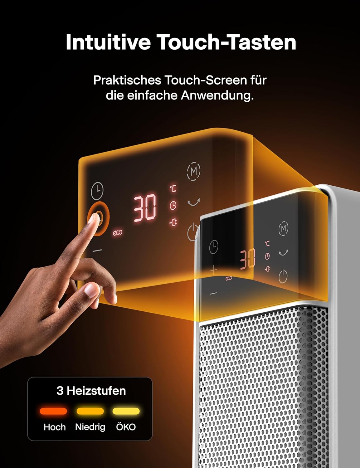 Detalle 2 de PELONIS Keramik-Heizlüfter 2000 W mit Fernbedienung & Thermostat – leise, 75° Oszillation, 24h Timer