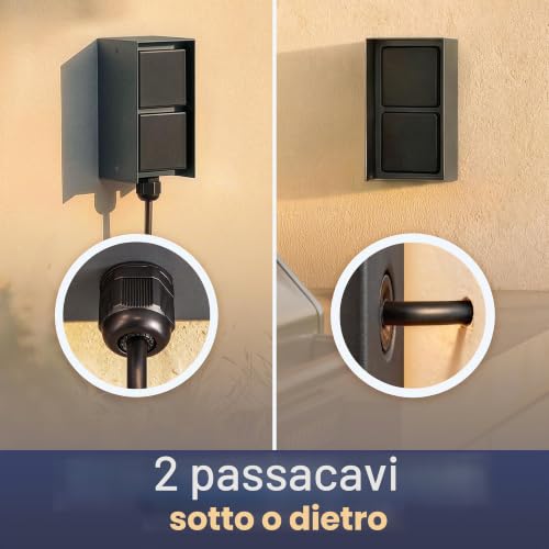 Thumbnail 1 de Presa di corrente esterna 2 prese STEDDA IP44 in acciaio inox antracite verticale – ledscom.de