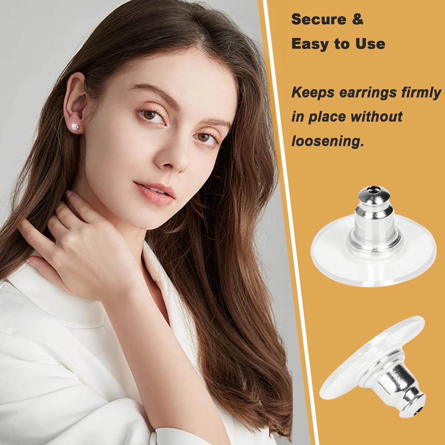 Thumbnail 5 de HEIZHU 100-Piece Earring Backs (Transparent Non-Slip Clutch Plugs) for Studs & Hoops