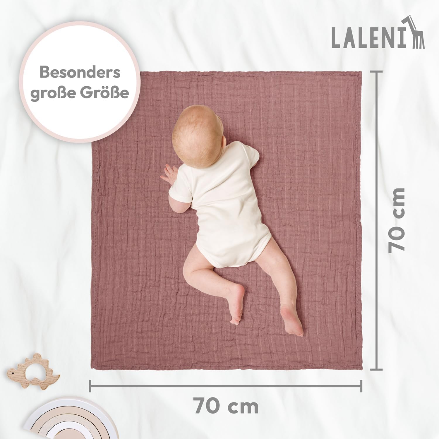 Thumbnail 4 de Laleni Spucktücher Baby 5er-Set aus reiner Baumwolle (Musselin) – schadstofffreie Mulltücher 70x70, rosa