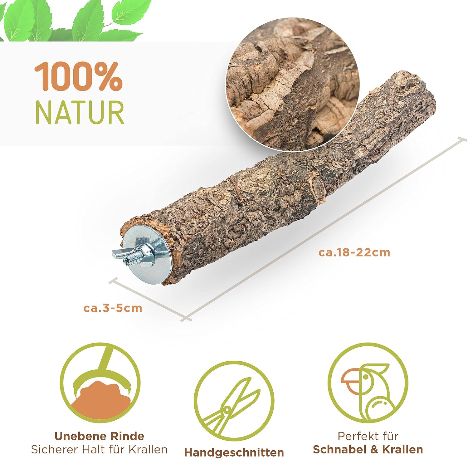 Detalle 2 de Vogelgaleria Leckere Korksitzstange – Naturkork-Sitzstange für Wellensittich & Nymphensittich (20 cm)