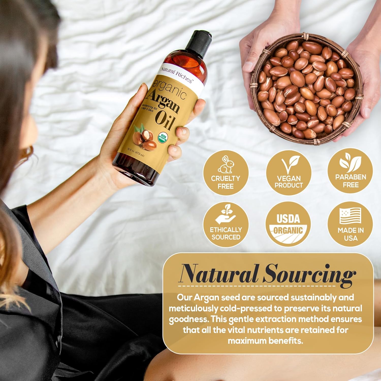 Thumbnail 2 de Natural Riches Organic Argan Oil of Morocco (16oz) Deep Moisturizing Hair Oil Serum