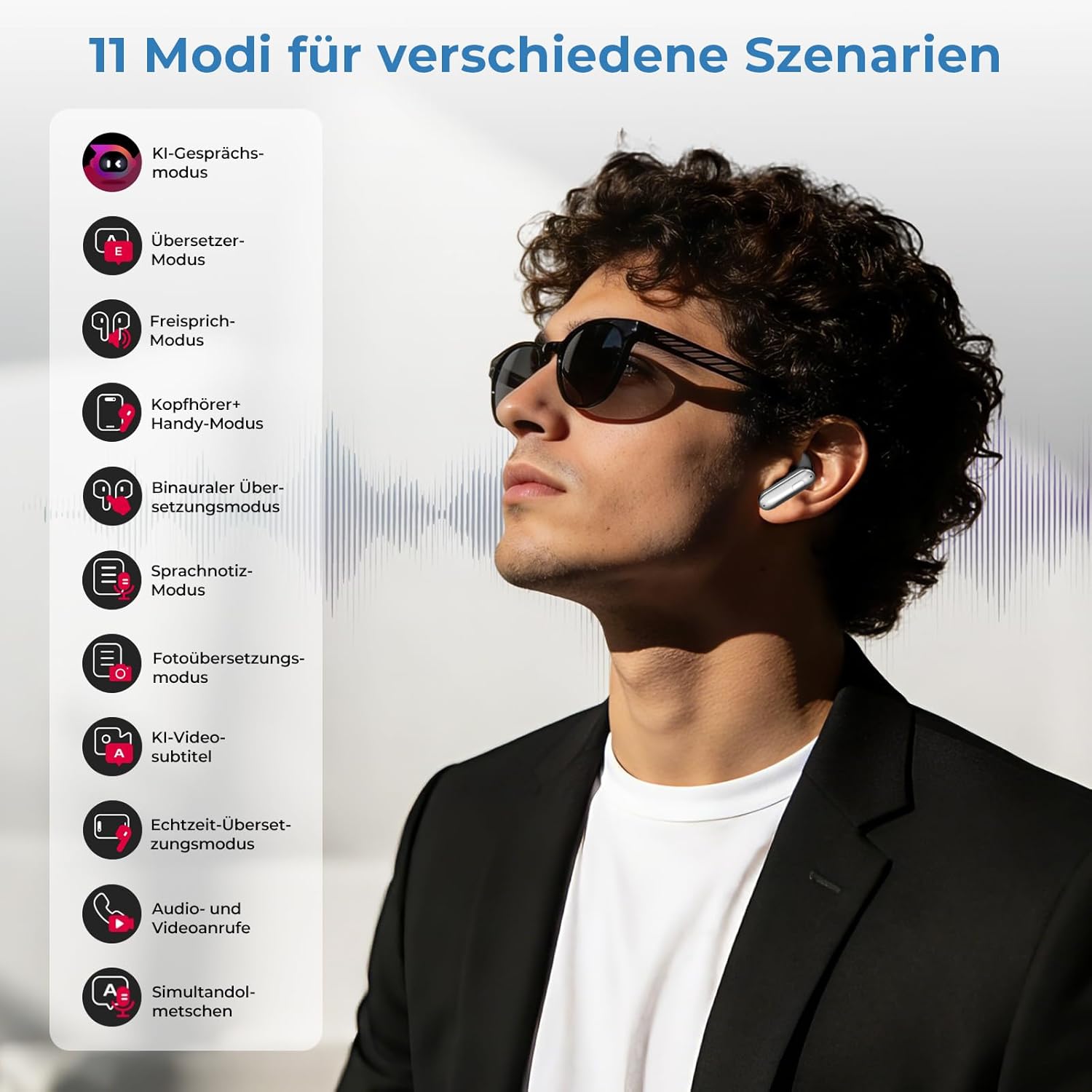 Detalle de Neu 2026 KI Übersetzungskopfhörer – 3-in-1 Echtzeit Übersetzer, HiFi-Sound und LCD-Touchscreen