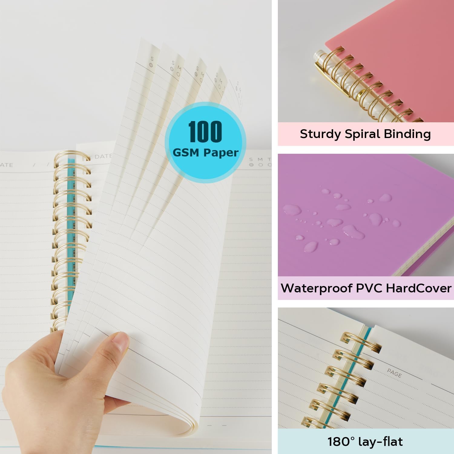 Detalle 2 de NIRMIRO B5 Spiral Notebook (Hardback PVC Cover) – 300 Pages, Lined 100gsm