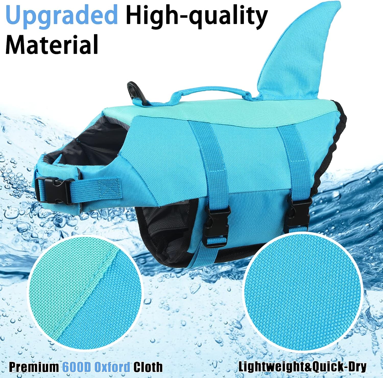 Detalle de EMUST Shark Dog Life Jacket (Pool Blue) – Small to XL, Rescue Handle