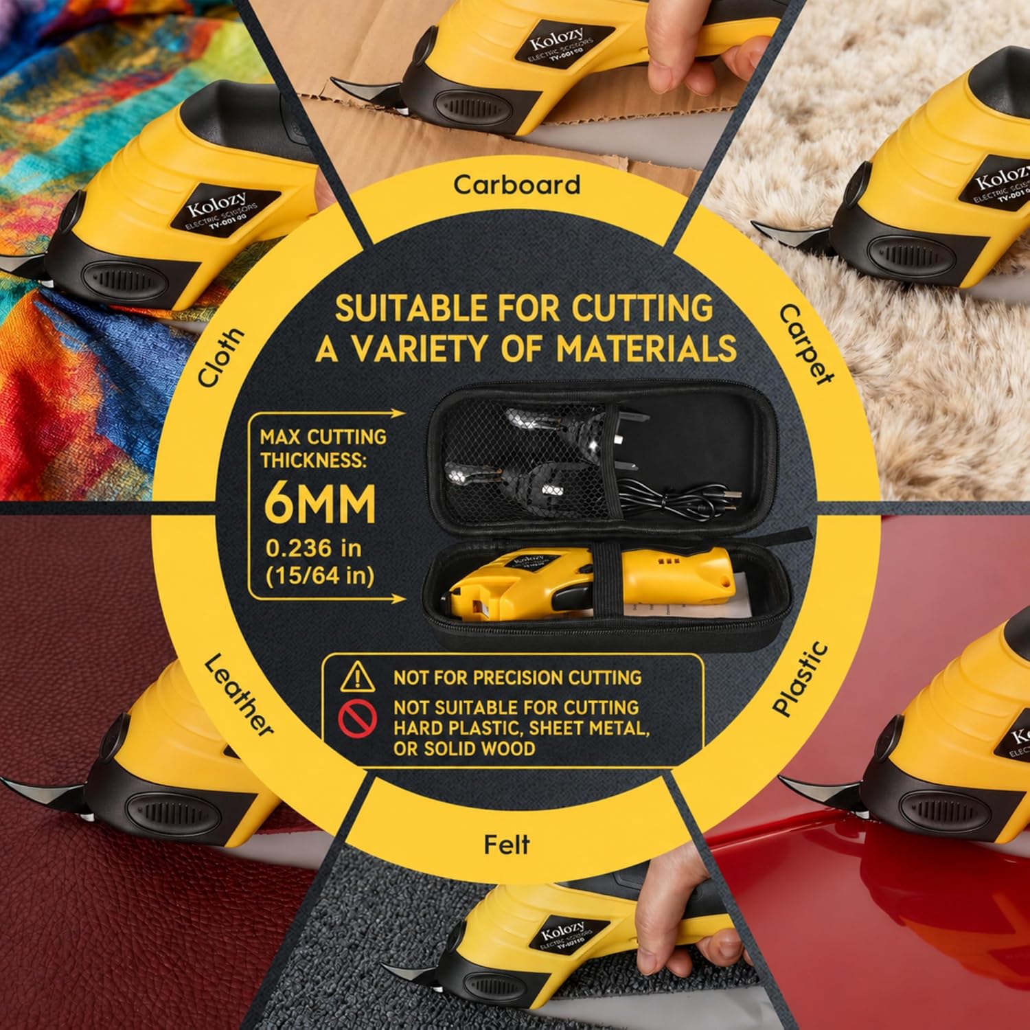 Thumbnail 1 de Kolozy Cordless Electric Scissors 4V (2500mAh, 10,000RPM) – Rechargeable cutter for cardboard, fabric, carpet, leather