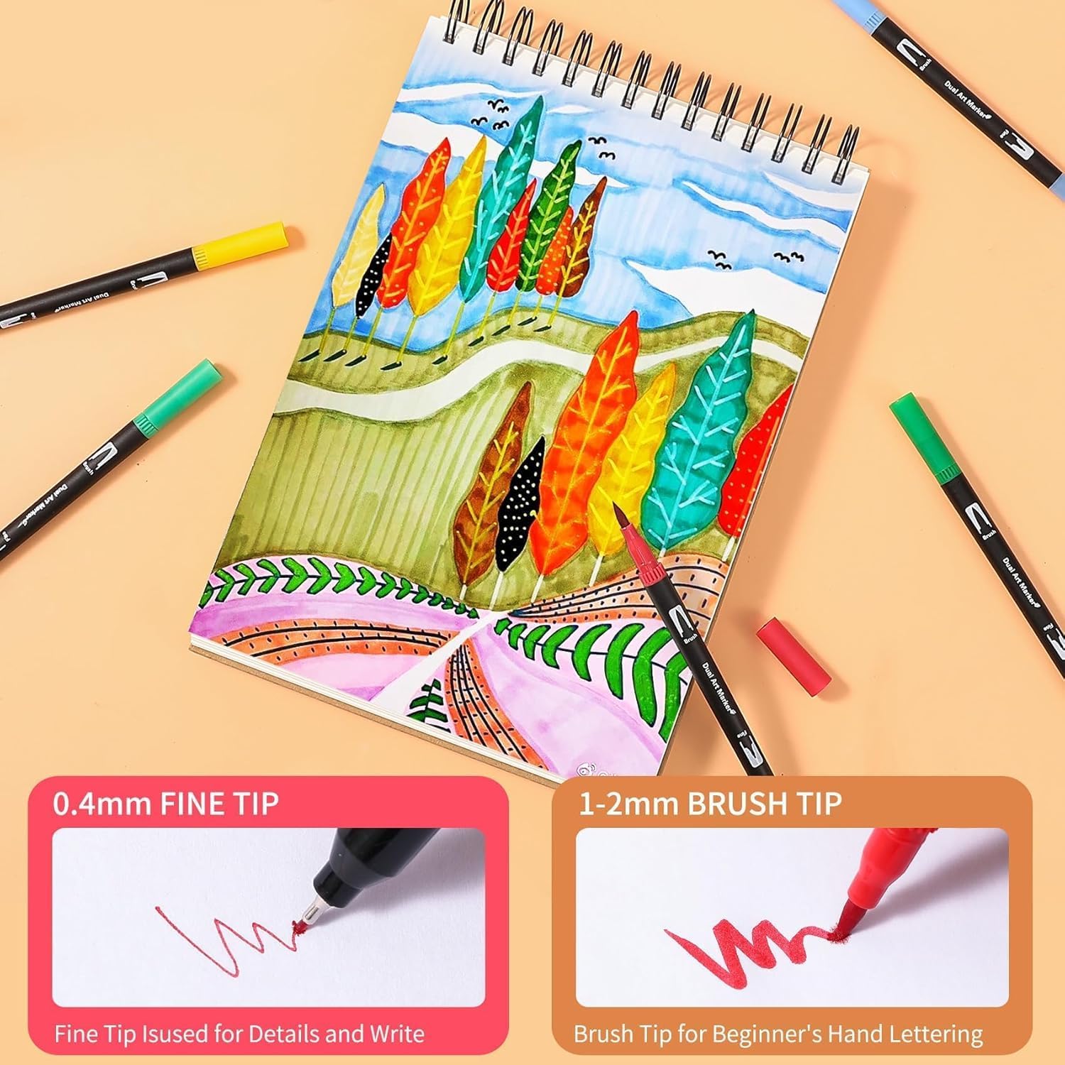 Detalle de Mitoymia 70 Dual Tip Colouring Pens: A Practical Dual‑Tip Brush Marker Set for Adults