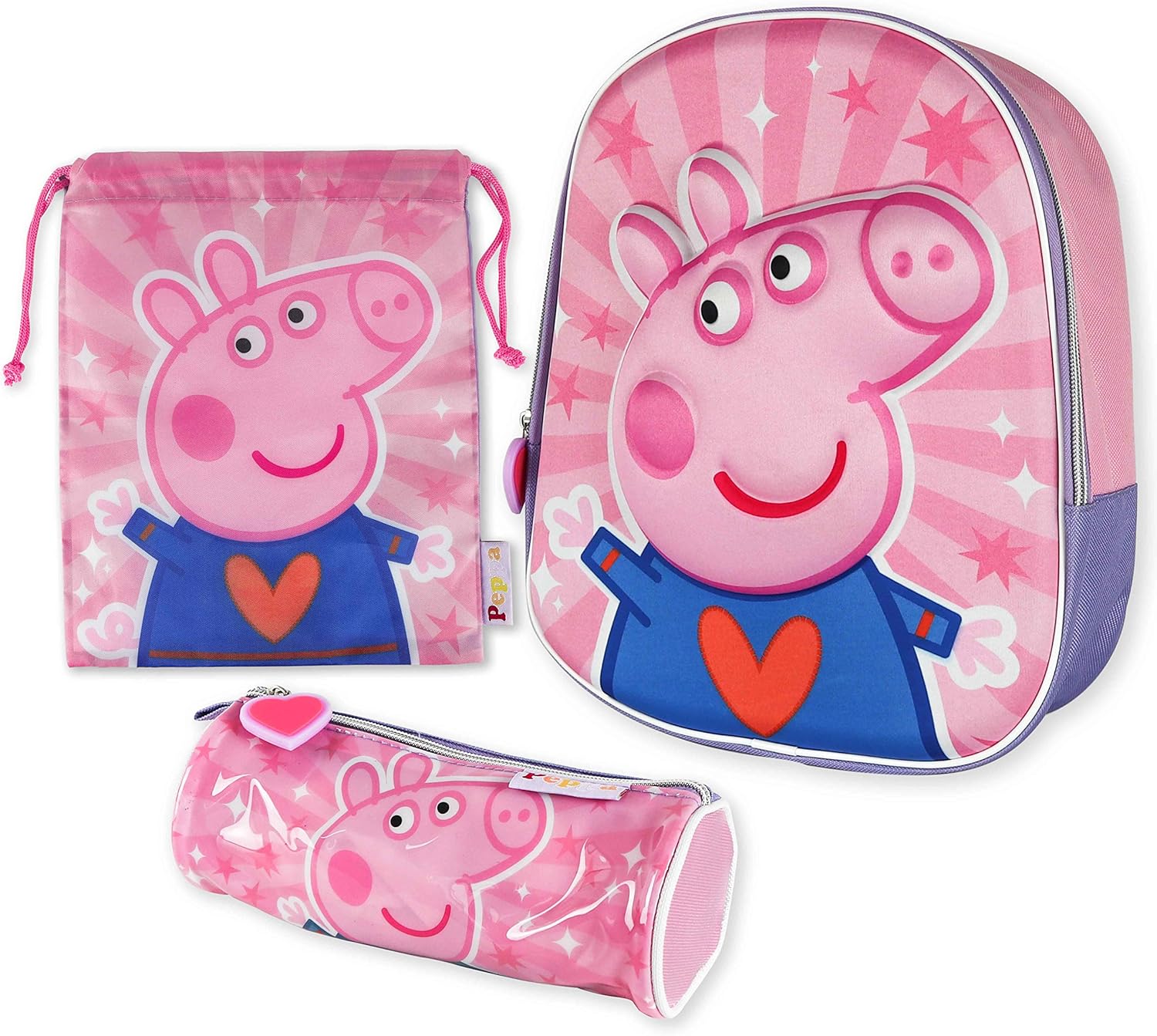 Zaino Scuola Elementare Bambina 3D Peppa Pig con astuccio e zainetto | Pacchetto ritorno a scuola