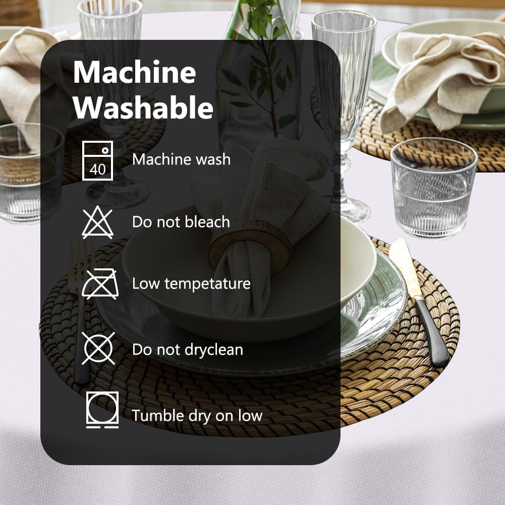 Detalle de AUAUY rund duk i polyester, vit, 120 cm – vattenavvisande och fläckresistent