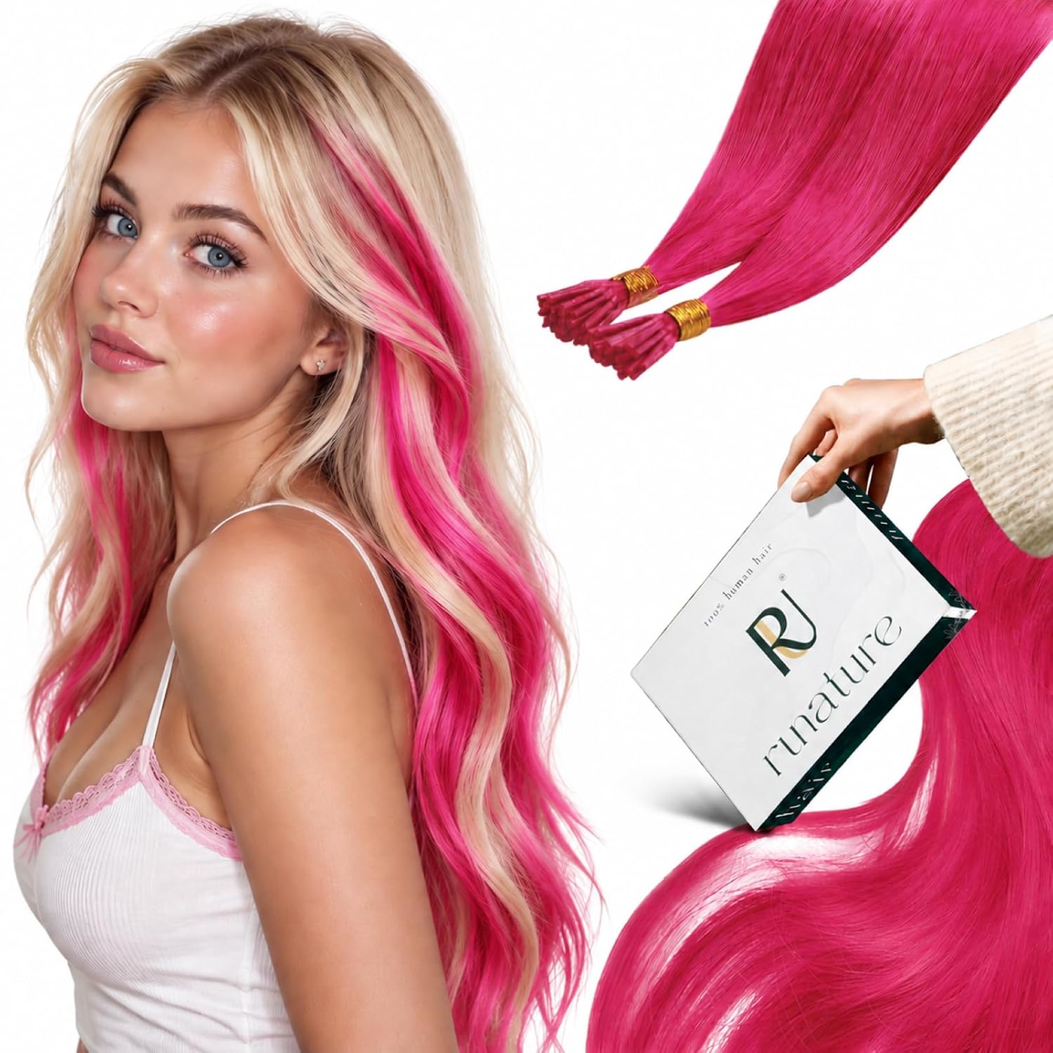 Detalle de RUNATURE I-Tip Human Hair Extensions 18 Inch