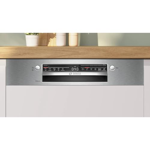 Detalle de Bosch SMI2HTS02E: Lave-vaisselle encastrable 60 cm sans façade, noir sur bandeau acier brossé
