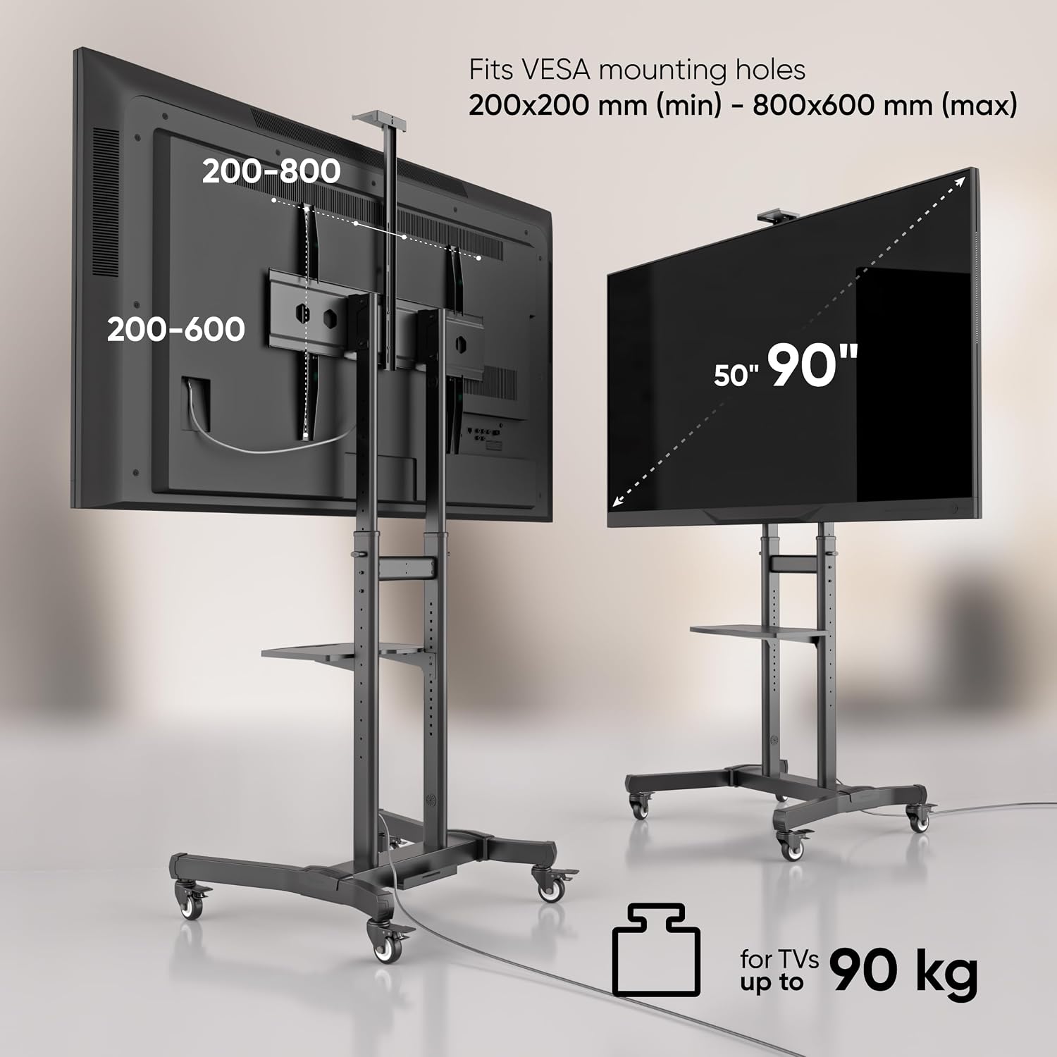 Thumbnail 2 de ONKRON TS1891-B Mobile TV Stand on Wheels for 50–90 Inch Screens